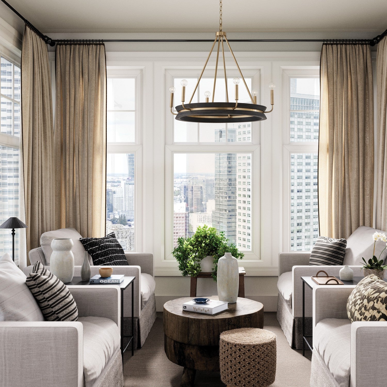 Capital Lighting - 447361KR - Six Light Chandelier - Finn - Black Stain and Matte Brass