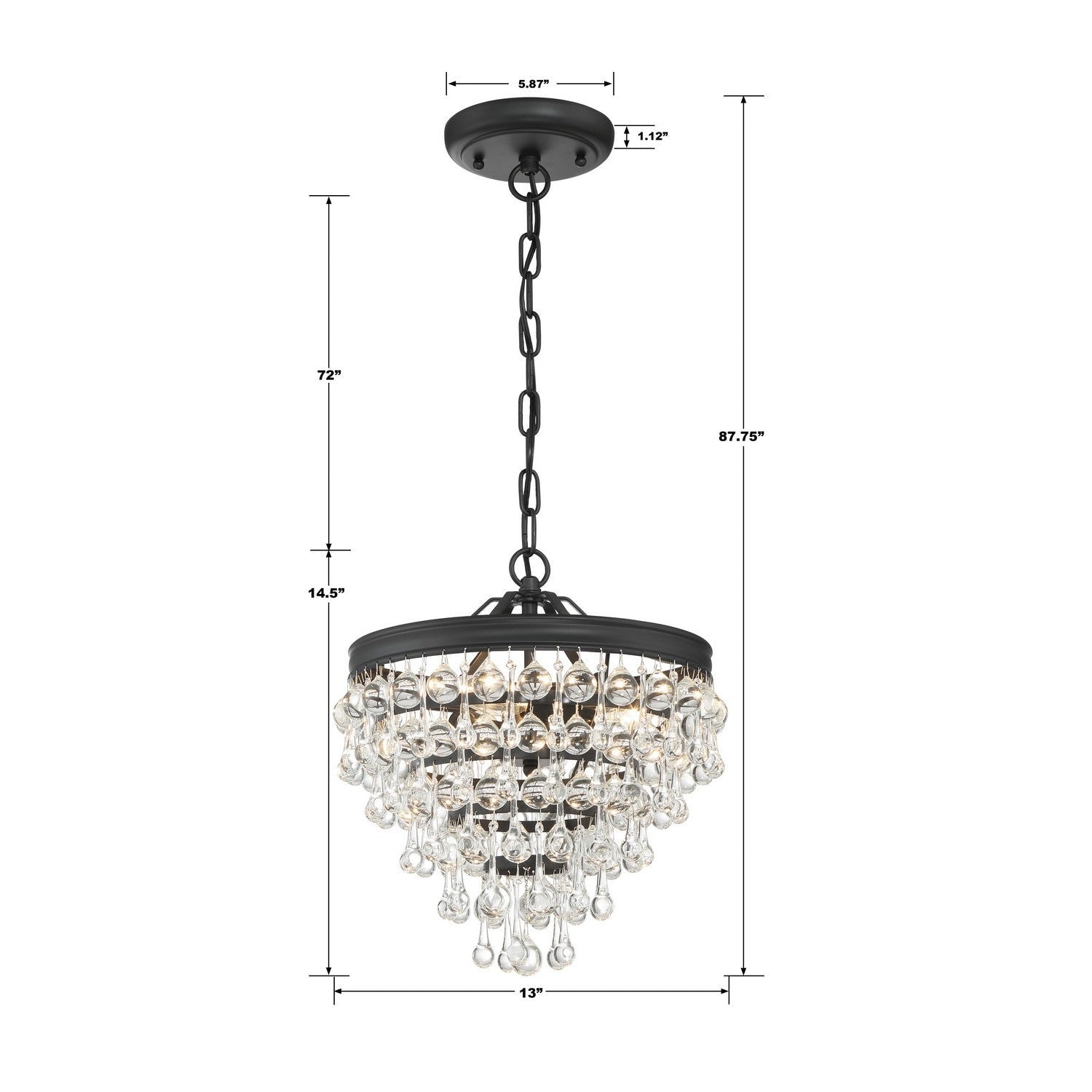Crystorama - 130-MK - Three Light Mini Chandelier - Calypso - Matte Black