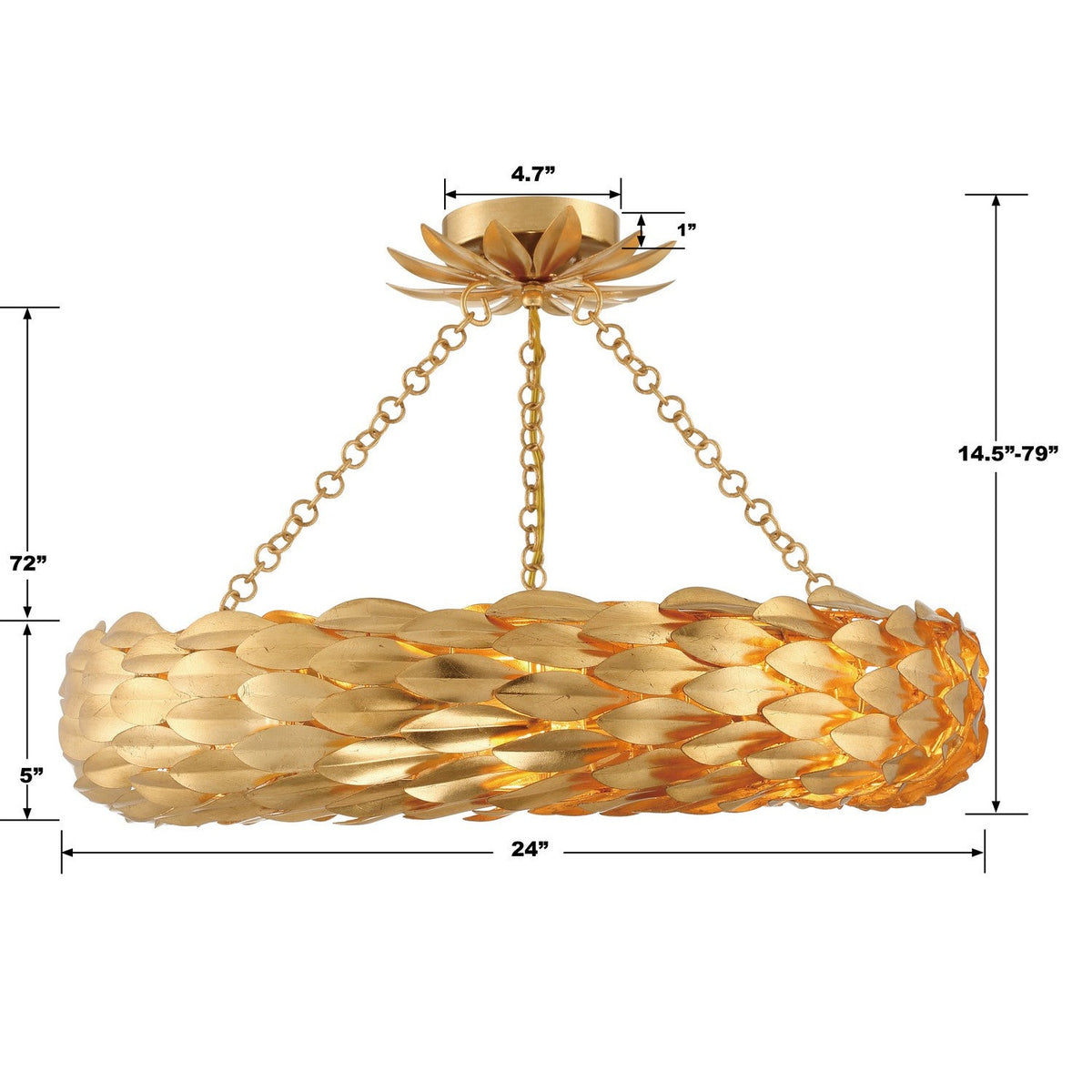Crystorama - 536-GA_CEILING - Six Light Semi Flush Mount - Broche - Antique Gold