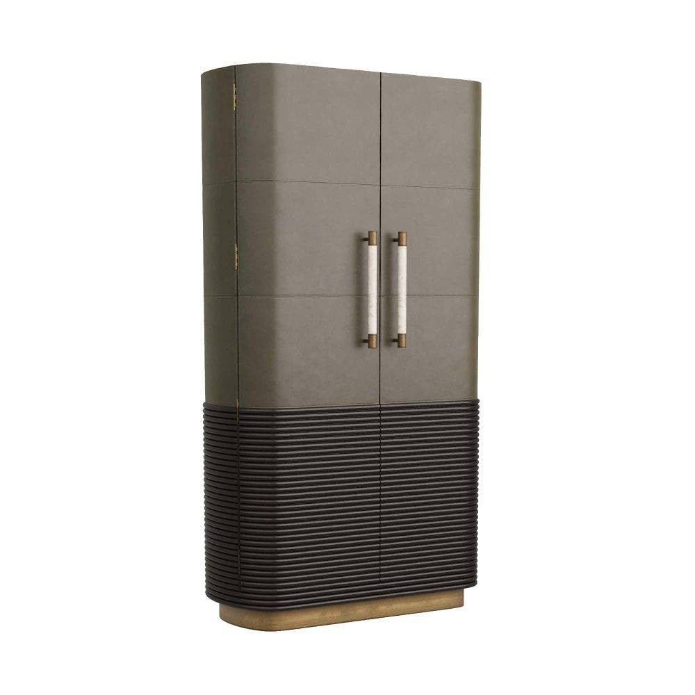 Arteriors - 6266 - Cabinet - Sherbourne - Graphite Leather/Umder Oak/White Marble/Antique Brass