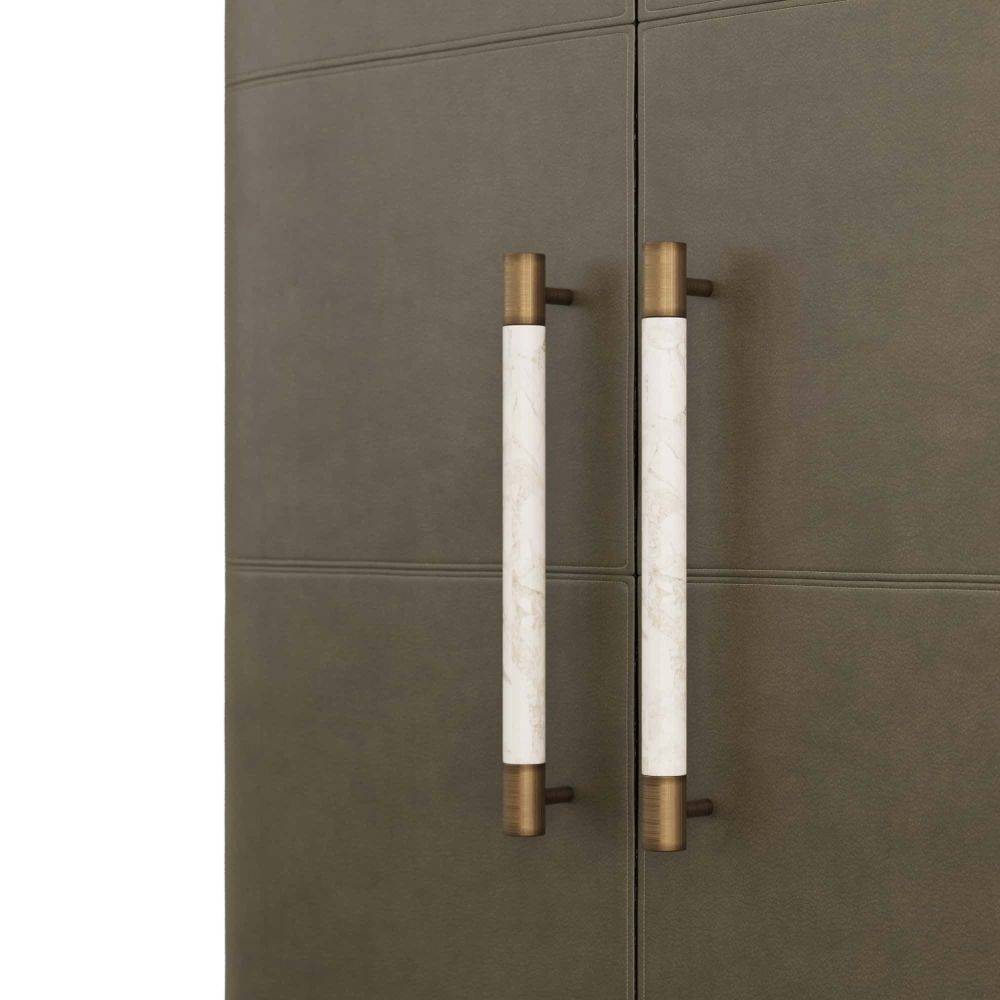 Arteriors - 6266 - Cabinet - Sherbourne - Graphite Leather/Umder Oak/White Marble/Antique Brass
