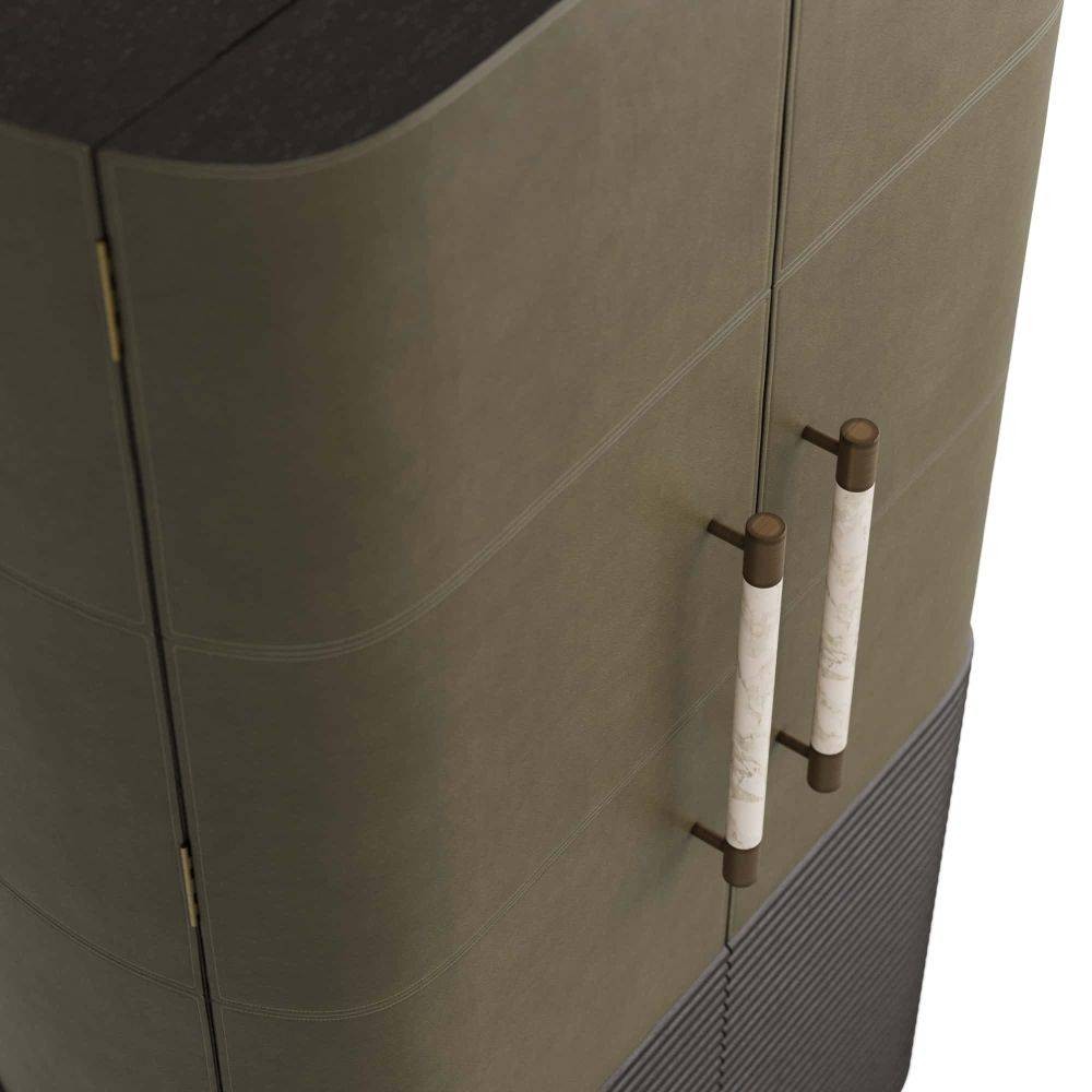 Arteriors - 6266 - Cabinet - Sherbourne - Graphite Leather/Umder Oak/White Marble/Antique Brass