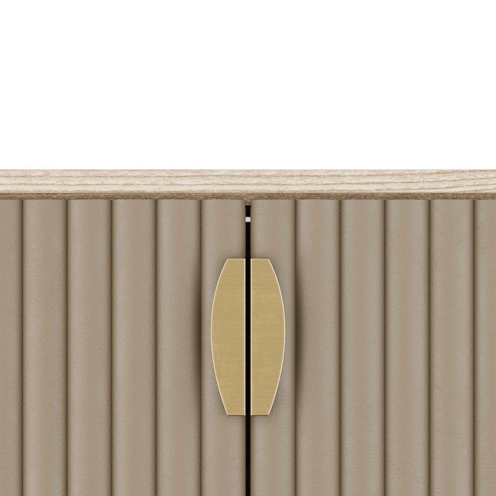 Arteriors - 6267 - Cocktail Cabinet - Pontevera - Gray Leather/Smoke Oak/Vintage Brass