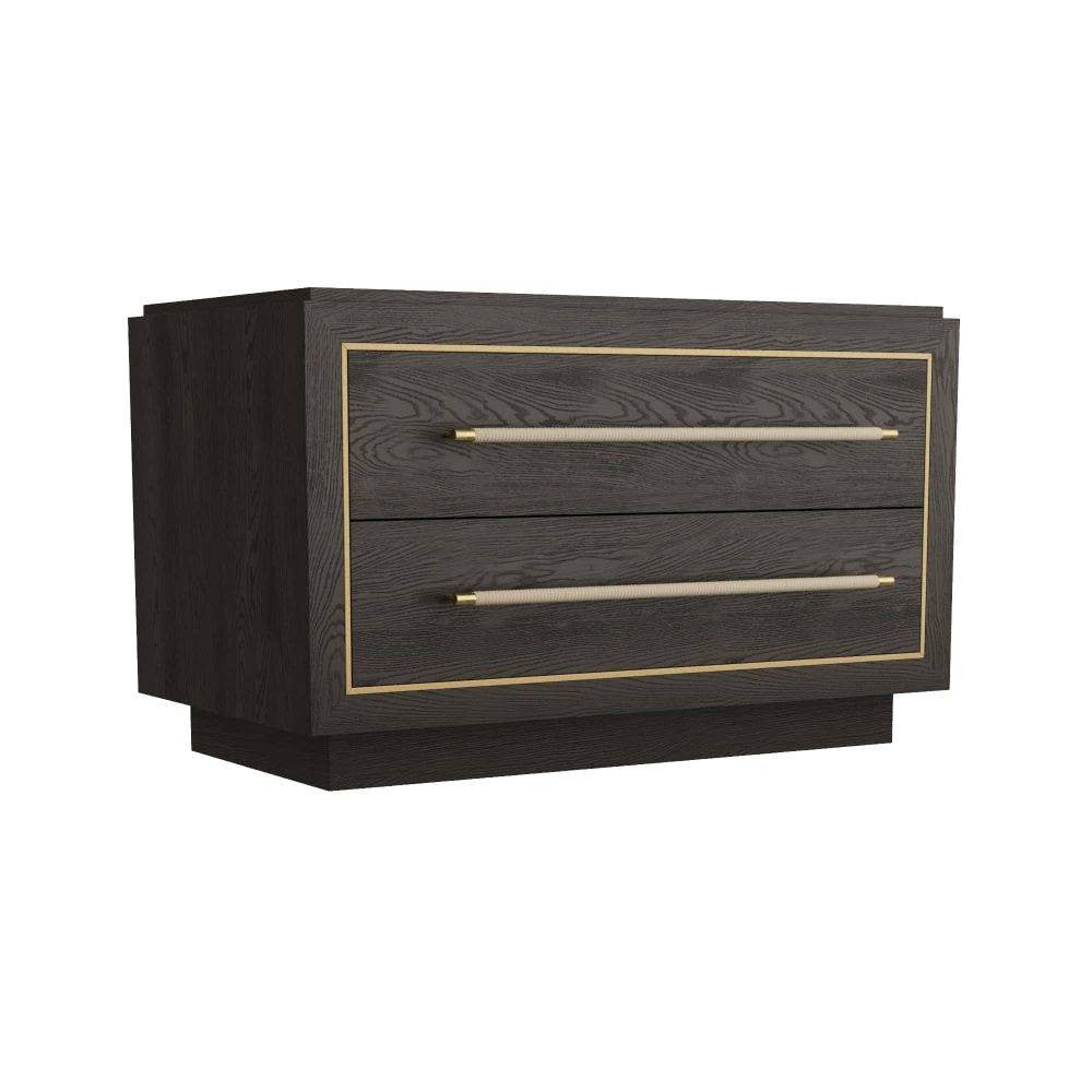 Arteriors - 6939 - Side Table - Puckett - Ebony Oak/Dove Leather/Antique Brass