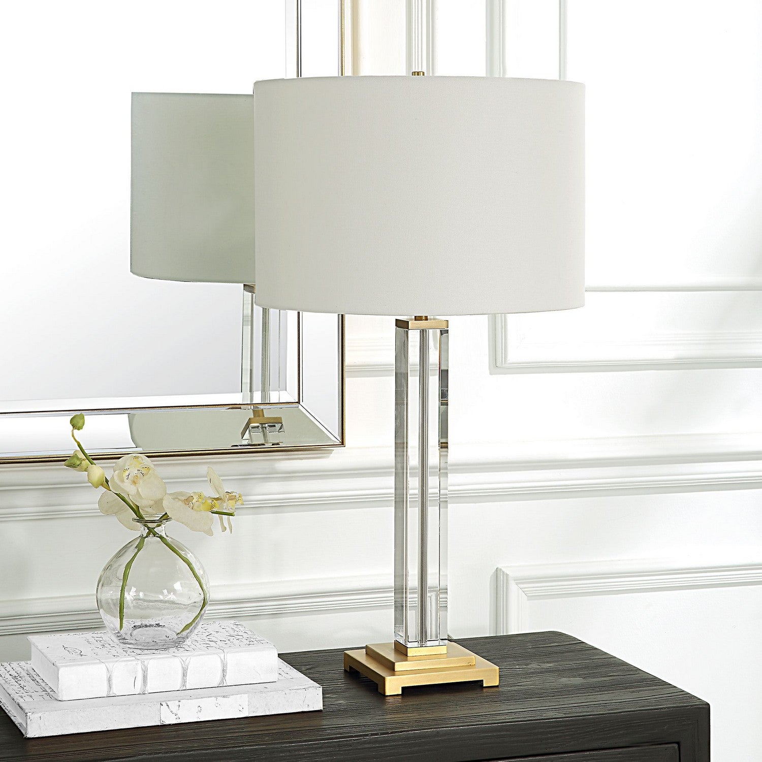 Uttermost - 30237 - One Light Table Lamp - Crystal Column - Antique Brass
