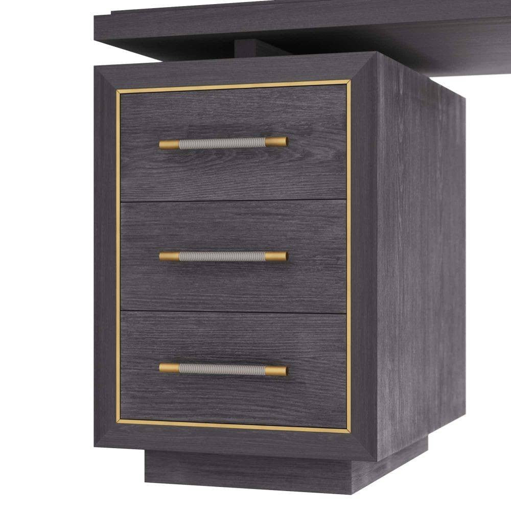 Arteriors - FKI03 - Desk - Wixom - Ebony Oak/Antique Brass/Graphite Leather