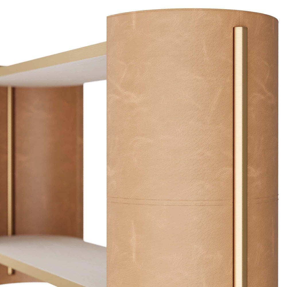 Arteriors - FLI04 - Console - Warley - Smoke Oak/Russet Leather/Antique Brass