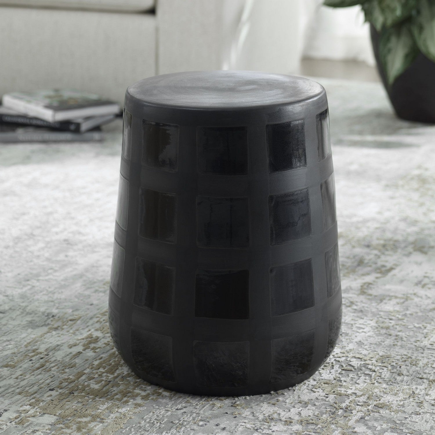 Uttermost - 22987 - Stool - Patchwork Garden - Matte Black