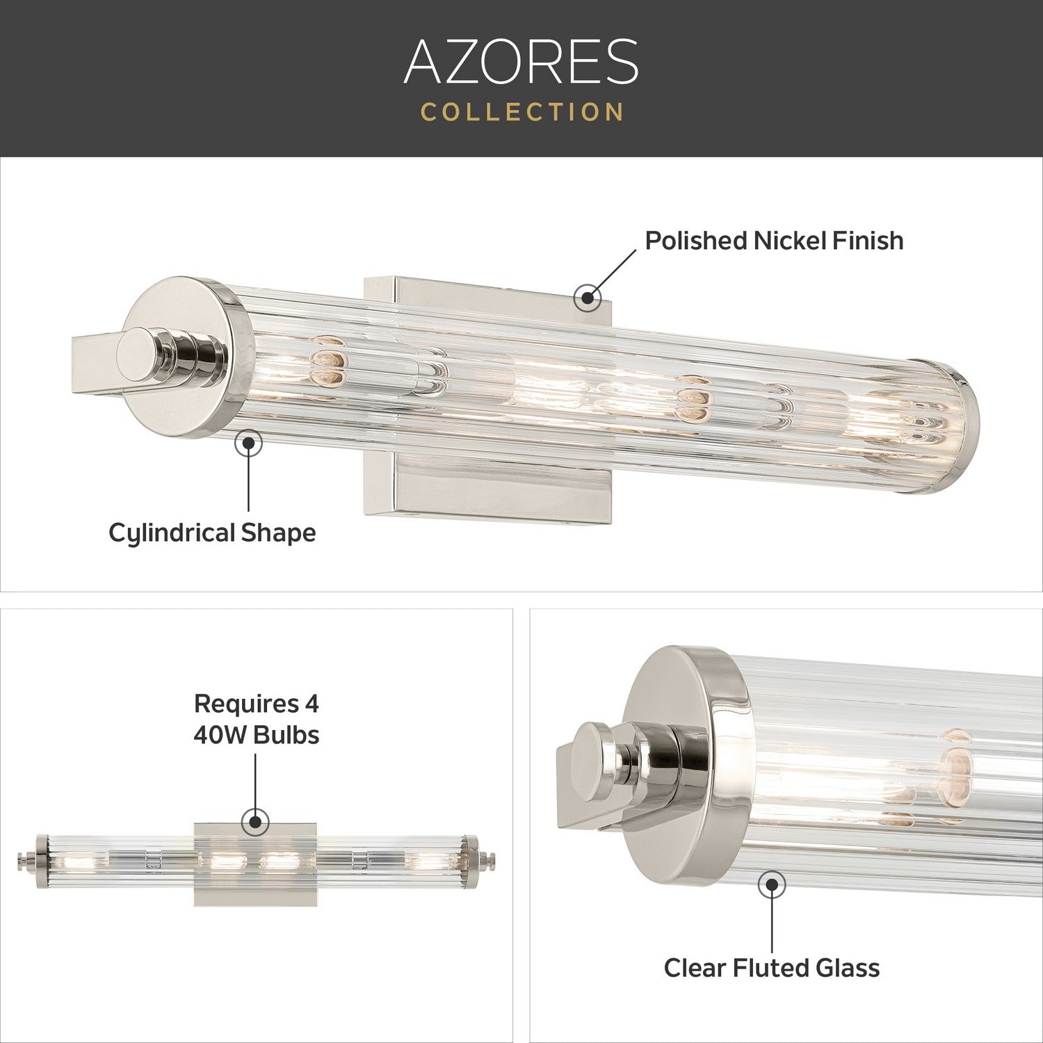 Kichler - 45649PN - Four Light Linear Bath - Azores - Polished Nickel