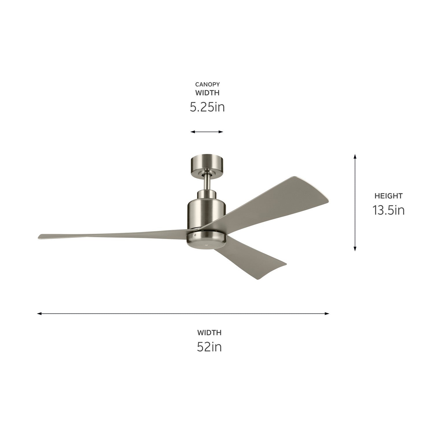 Kichler - 310452BSS - 52"Ceiling Fan - TRUE - Brushed Stainless Steel