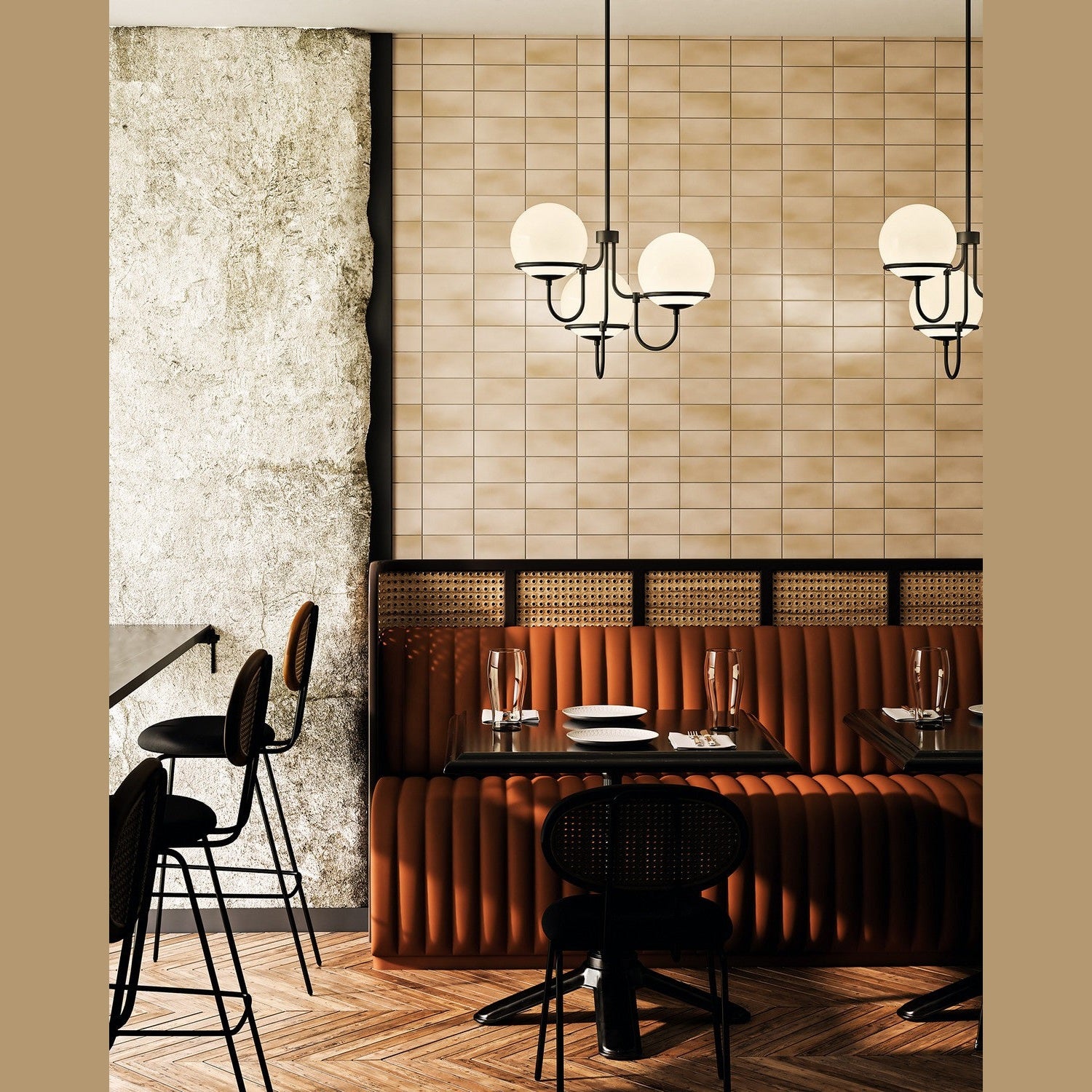 Alora - CH458323MBOP - Three Light Chandelier - Alba - Matte Black/Opal Glass