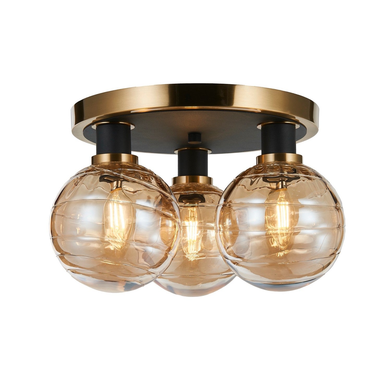Artcraft - AC11873AM - Three Light Semi-Flush Mount - Gem - Black and Brushed Brass
