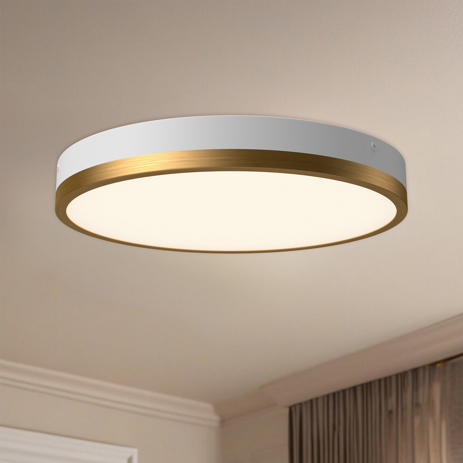 Alora - FM554215AGWH-5CCT - LED Flush Mount - Adelaide - Aged Gold/White