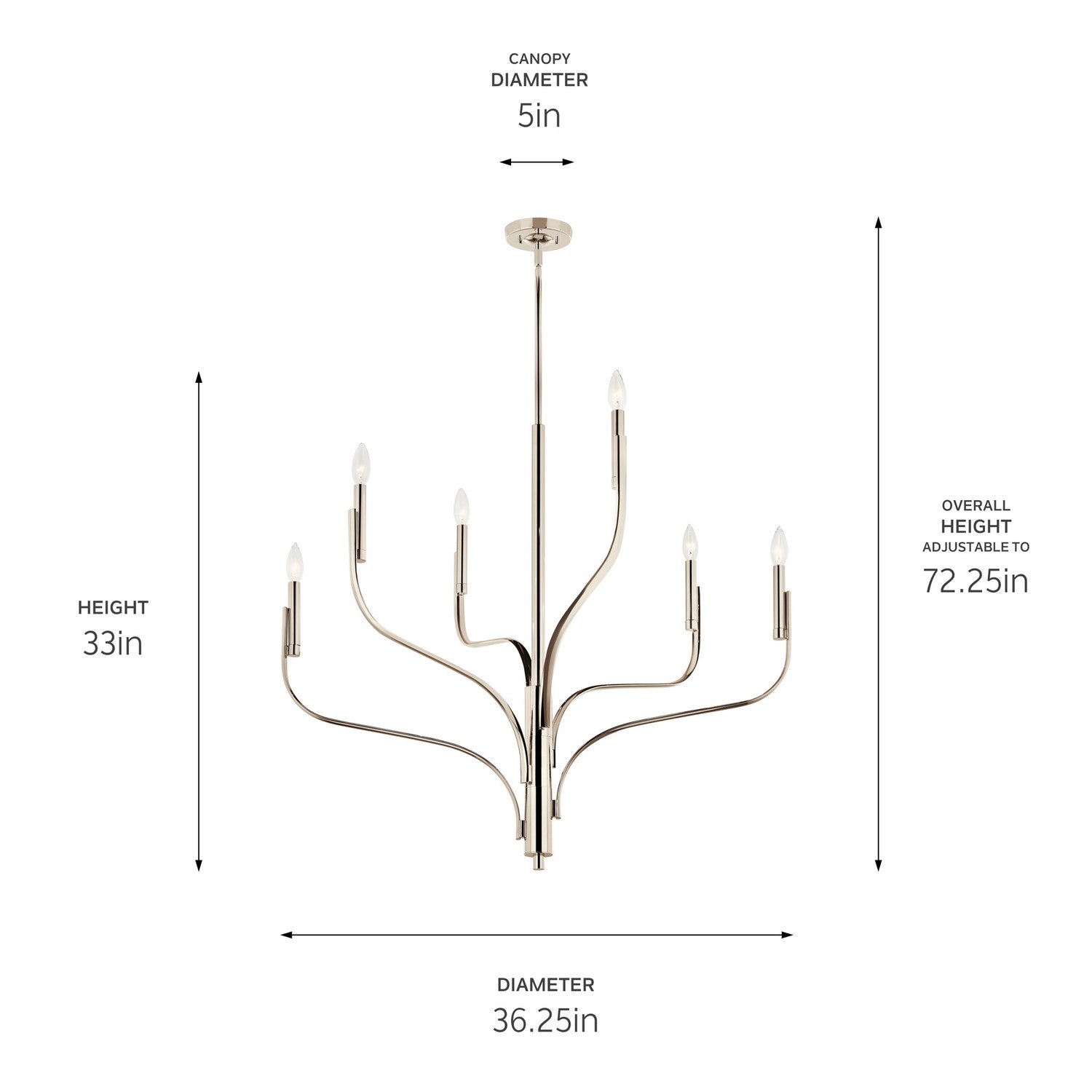 Kichler - 52673PN - Six Light Chandelier - Livadia - Polished Nickel