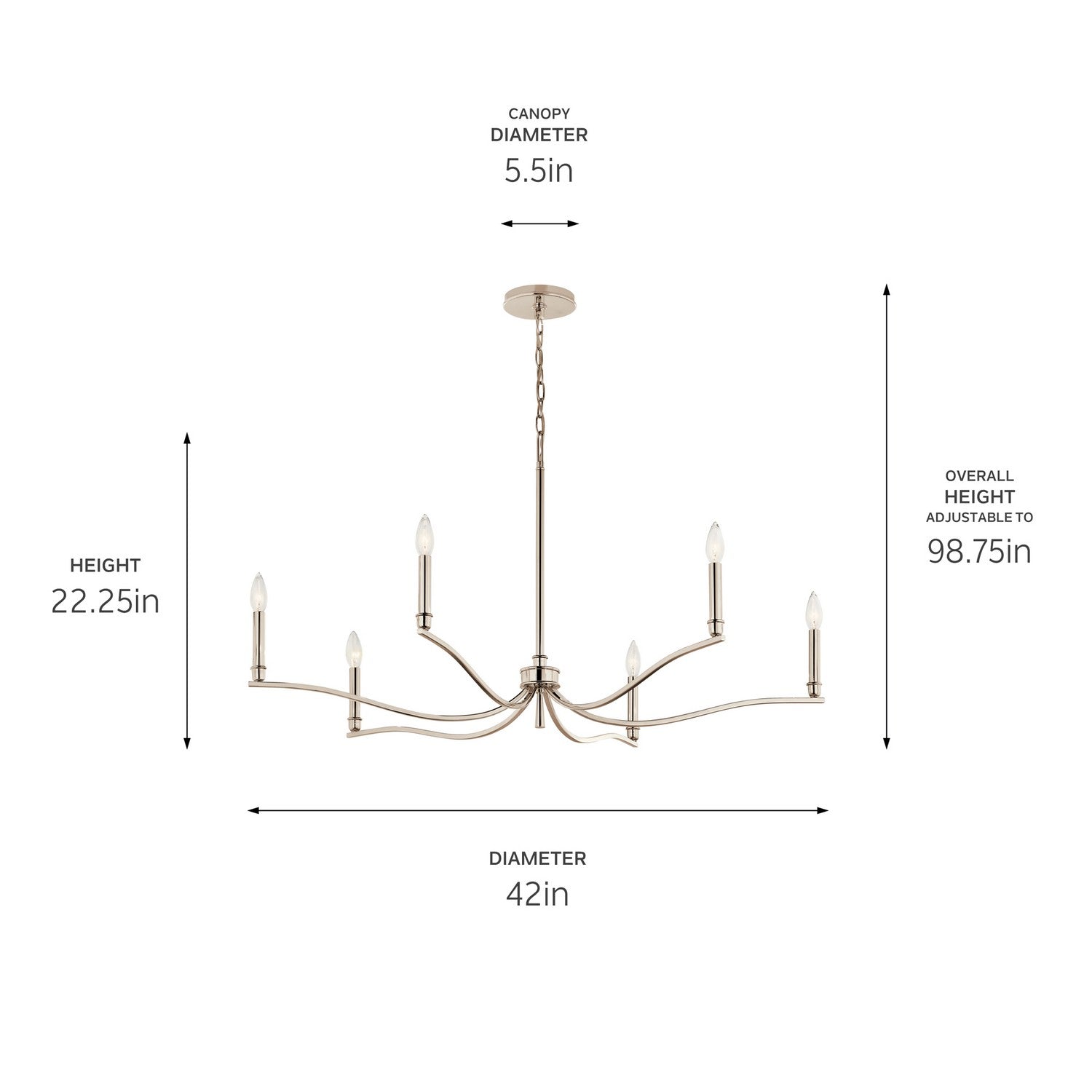 Kichler - 52696PN - Six Light Chandelier - Malene - Polished Nickel