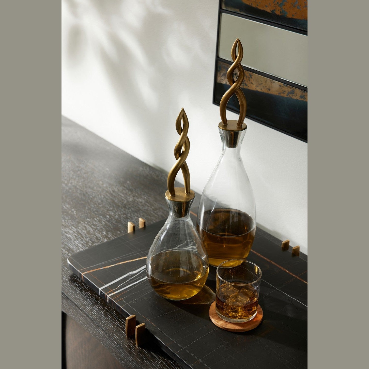 Arteriors - ARI12 - Decanters, Set of 2 - Elixir - Smoke/Vintage Brass