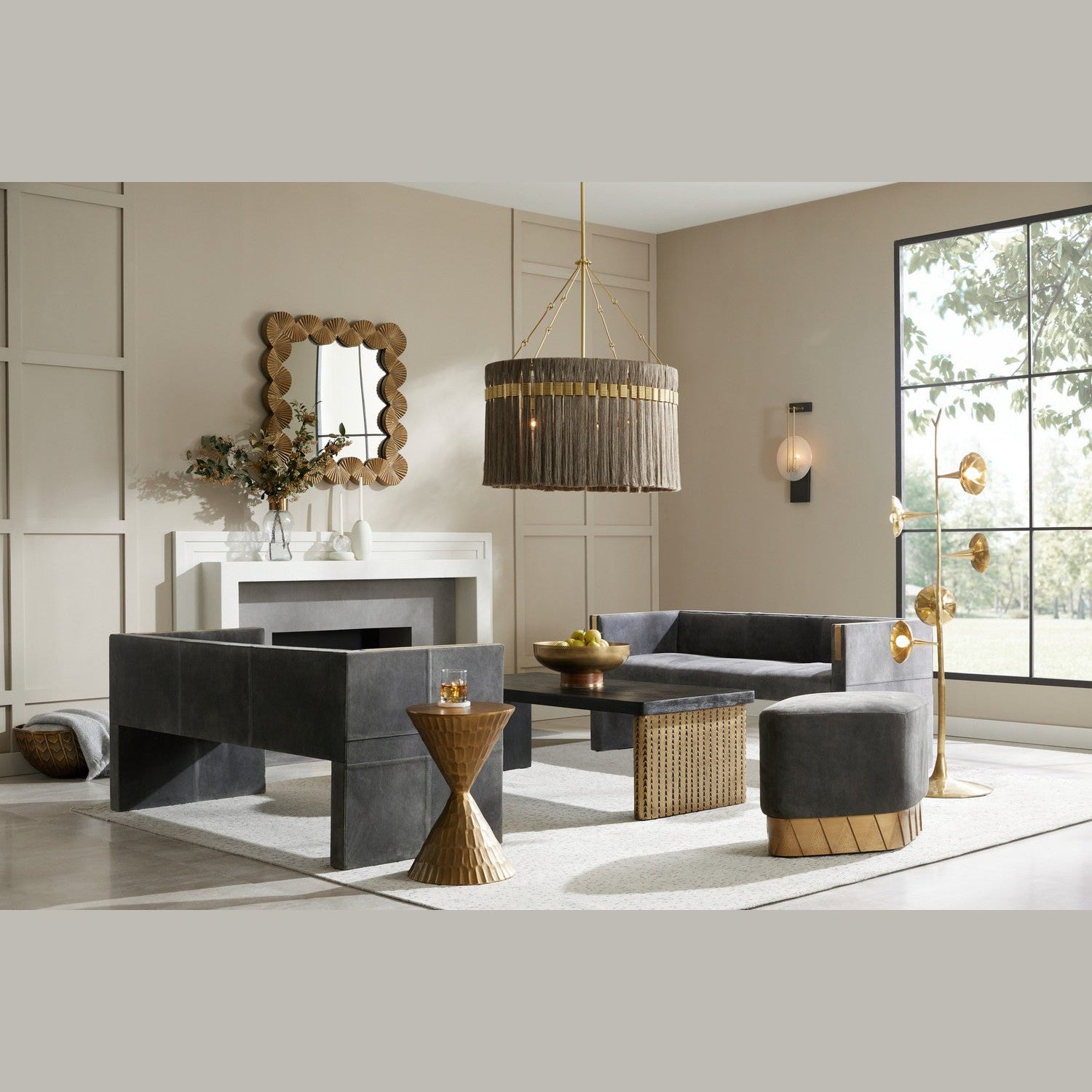 Arteriors - FTI01 - Settee - Donovan - Slate Grey/Antique Brass