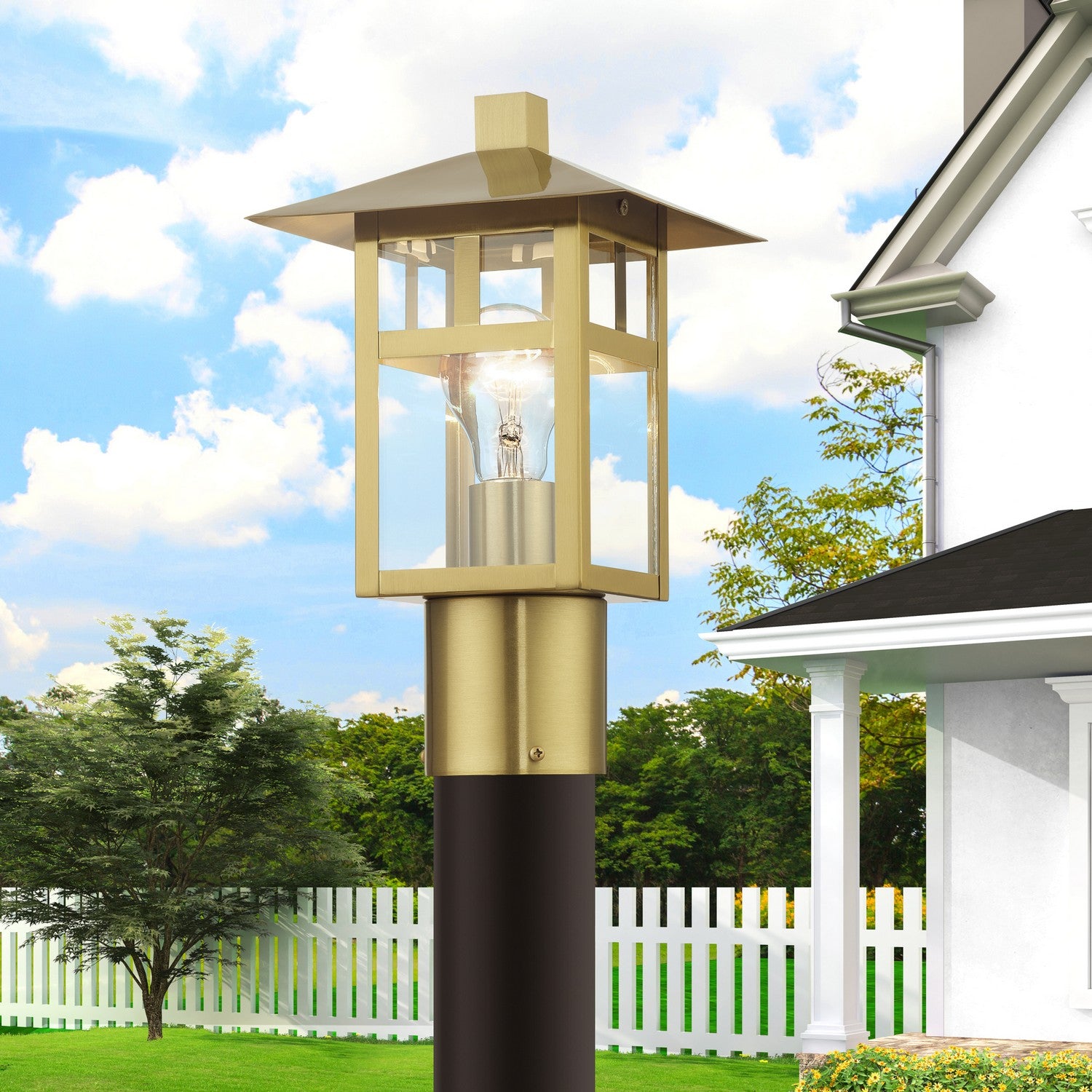 Livex Lighting - 21324-32 - One Light Outdoor Post Top Lantern - Crestlake - Satin Gold