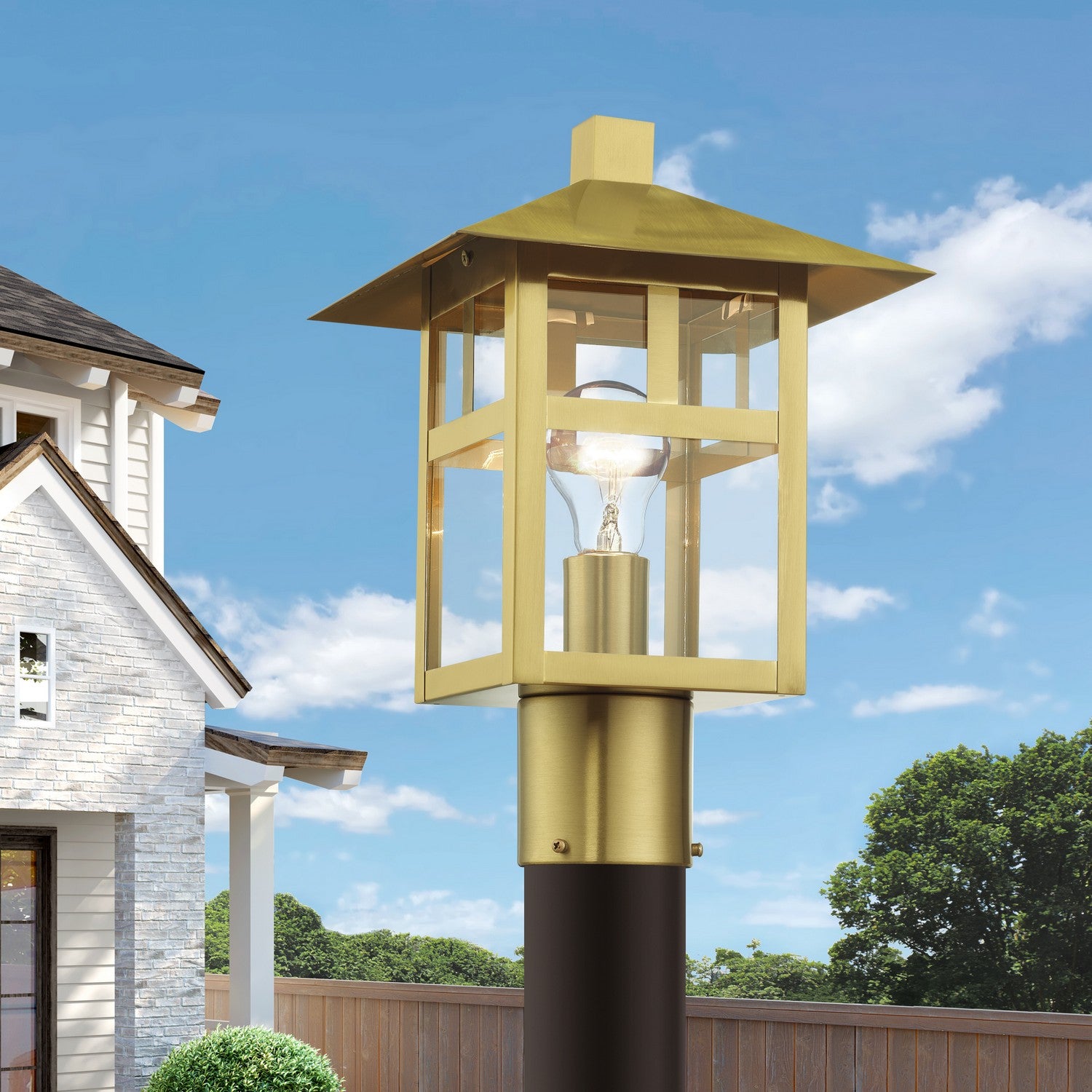 Livex Lighting - 21325-32 - One Light Outdoor Post Top Lantern - Crestlake - Satin Gold