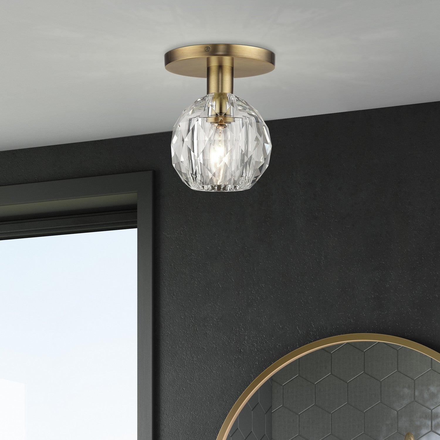 Livex Lighting - 46320-08 - One Light Semi-Flush Mount - Whitfield - Natural Brass