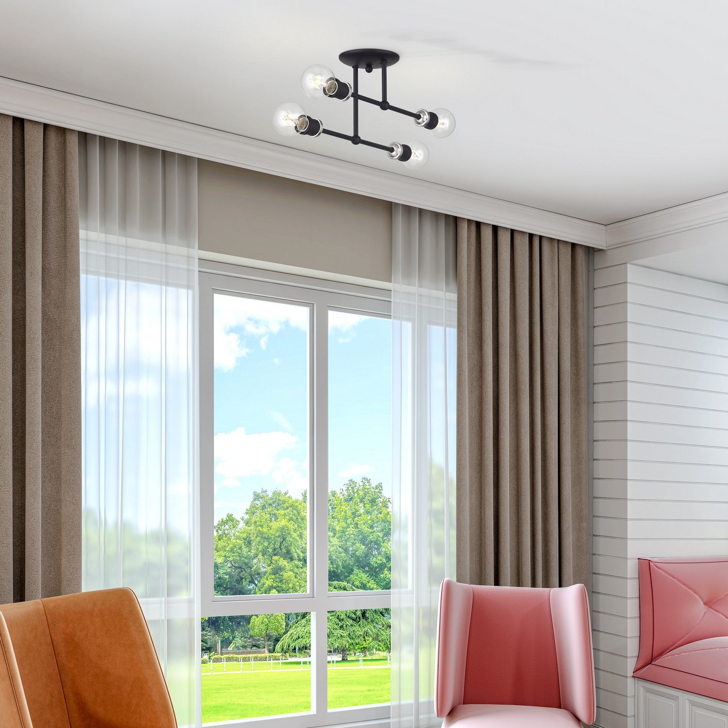 Livex Lighting - 47176-04 - Four Light Semi-Flush Mount - Delacroix - Black with Brushed Nickel