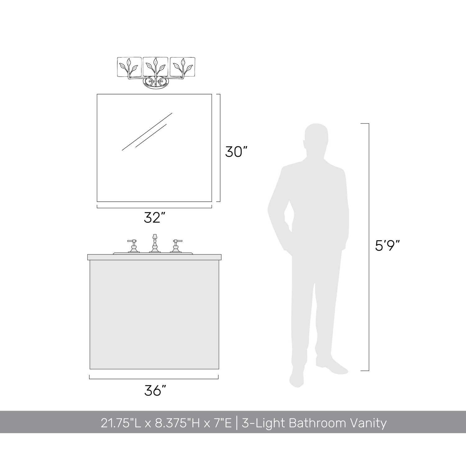Golden - 3160-BA3 NB-HWG - Three Light Bath Vanity - Calla - Natural Black