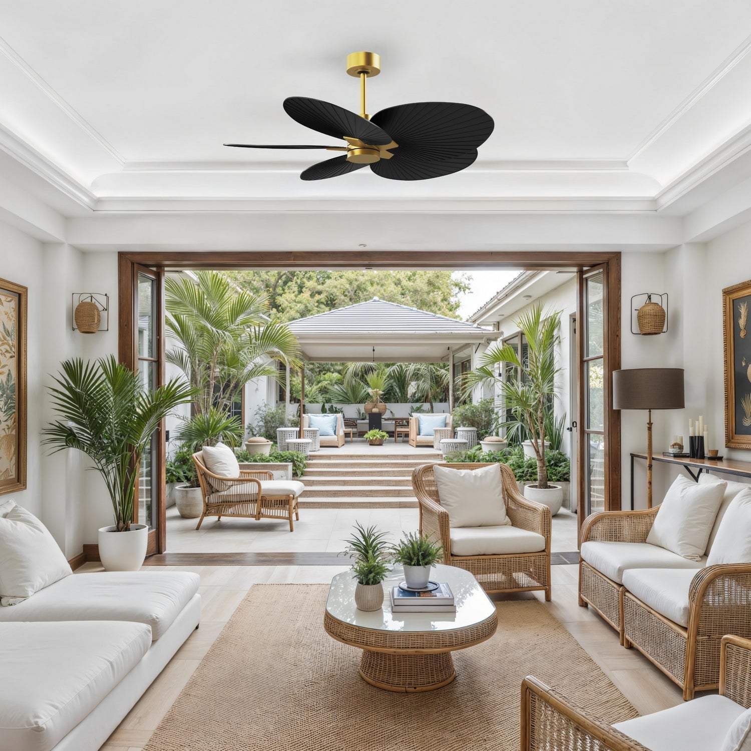 Matthews Fan Company - AKTP-BRBR-BK - 48" Ceiling Fan - Alessandra Tropical - Brushed Brass