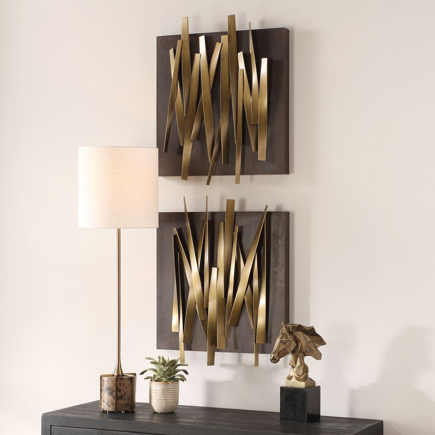 Uttermost - 04382 - Wall Decor Set/2 - Crosshatch - Antique Gold