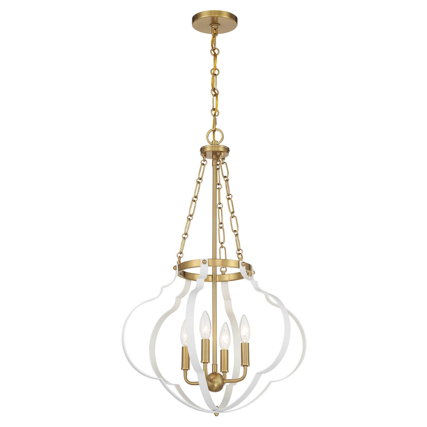 Savoy House - 7-4866-4-142 - Four Light Pendant - Mercer - White and Warm Brass