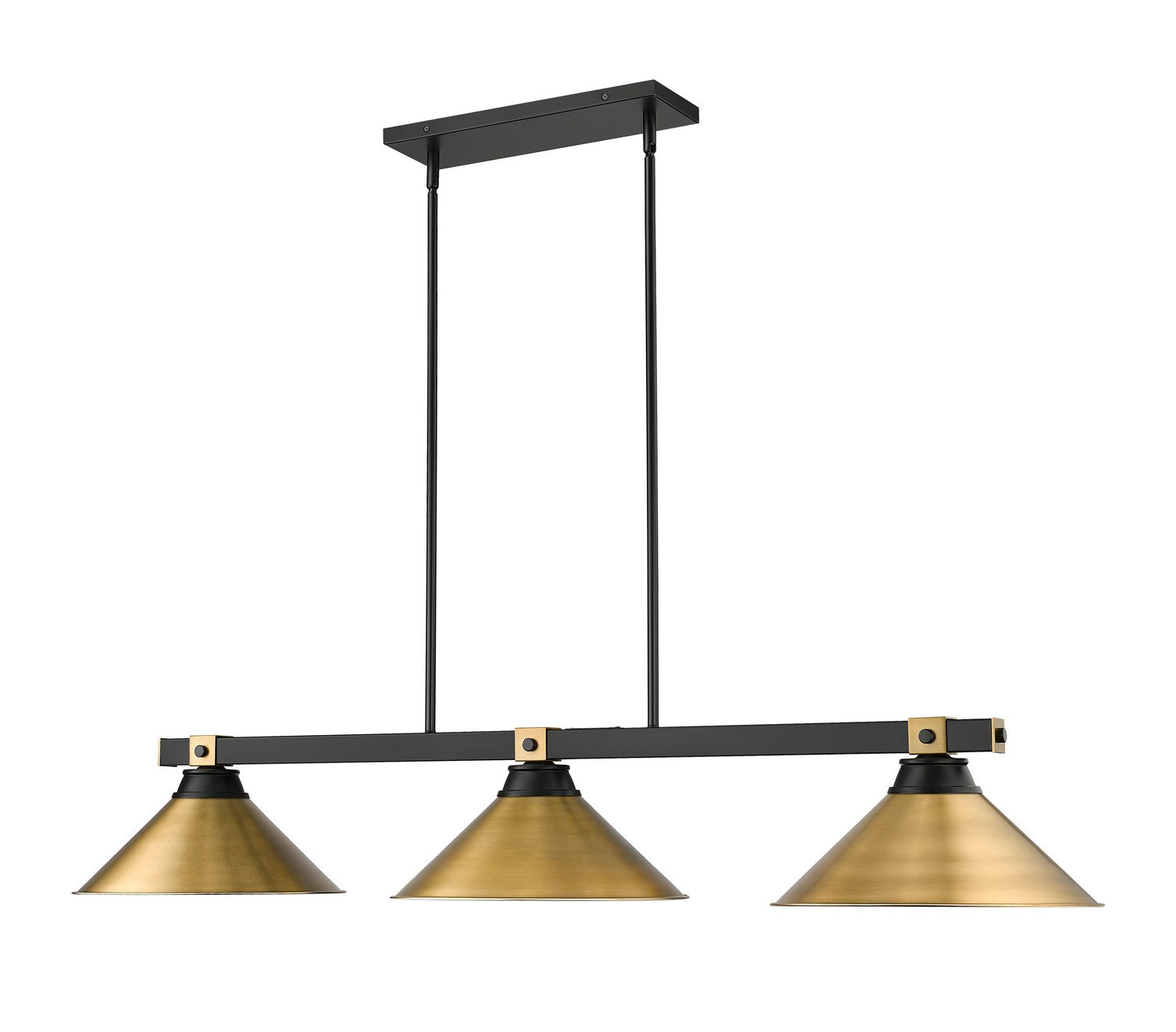 Z-Lite - 1955-3MB-RB-RB15 - Three Light Billiard - Bronte - Matte Black + Rubbed Brass