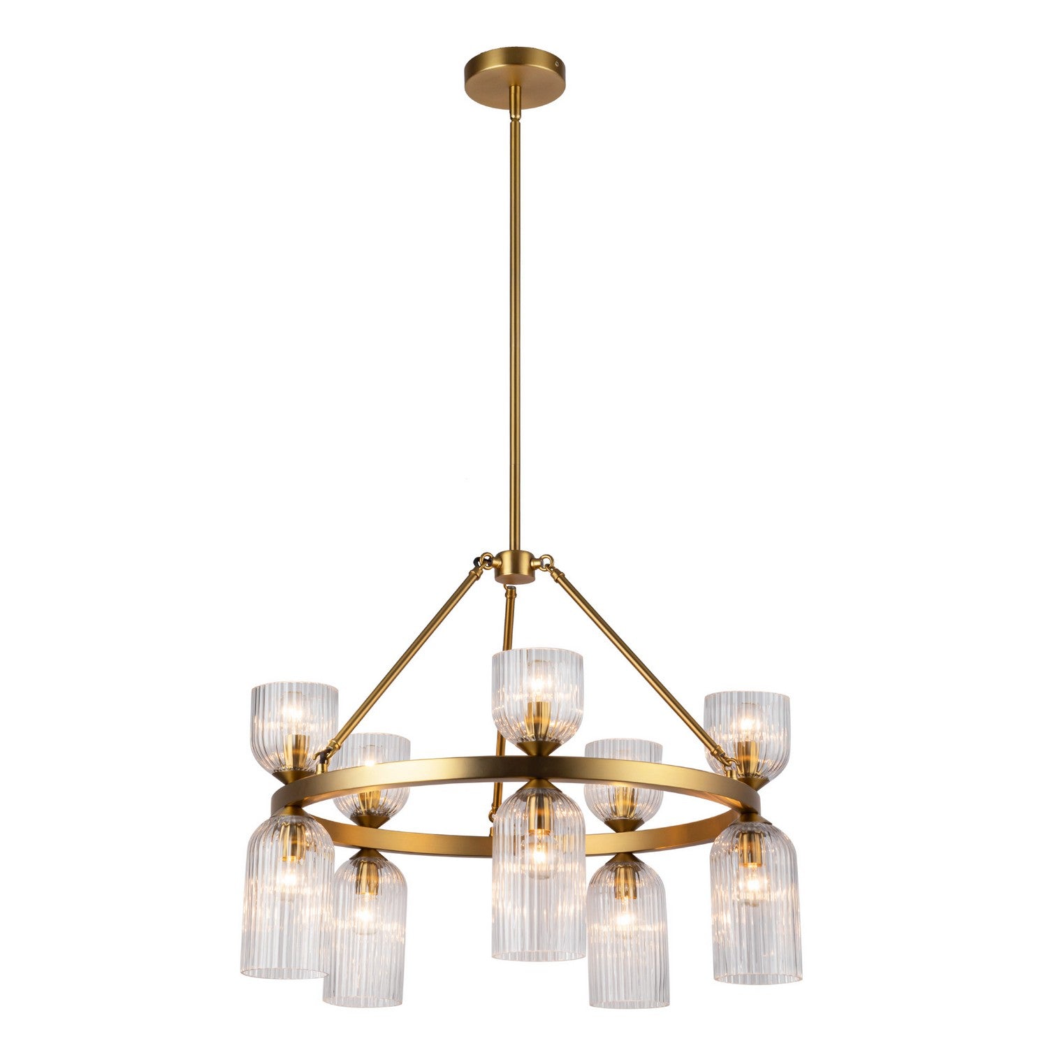 Alora - CH442626BGCR - Ten Light Chandelier - Nelly - Brushed Gold/Clear Ribbed Glass