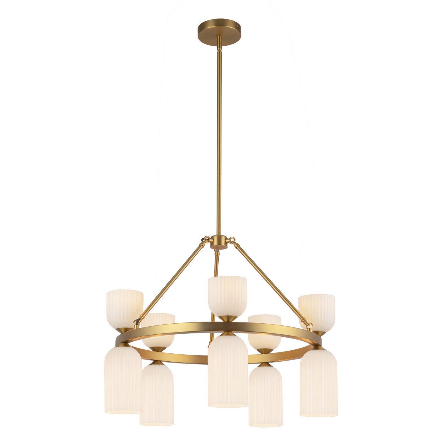 Alora - CH442626BGGR - Ten Light Chandelier - Nelly - Brushed Gold/Glossy Ribbed Opal Glass