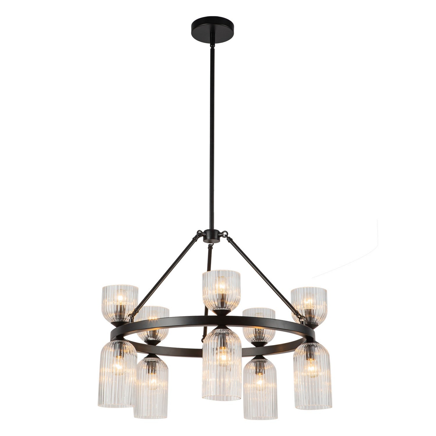 Alora - CH442626MBCR - Ten Light Chandelier - Nelly - Matte Black/Clear Ribbed Glass