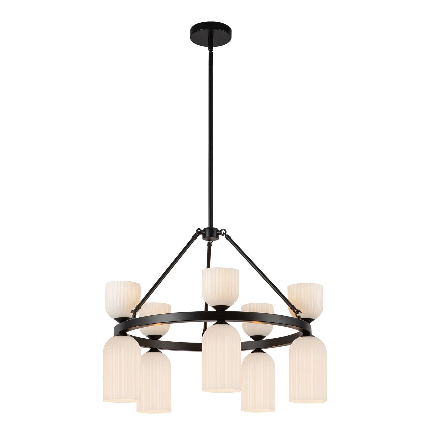 Alora - CH442626MBGR - Ten Light Chandelier - Nelly - Matte Black/Glossy Ribbed Opal Glass
