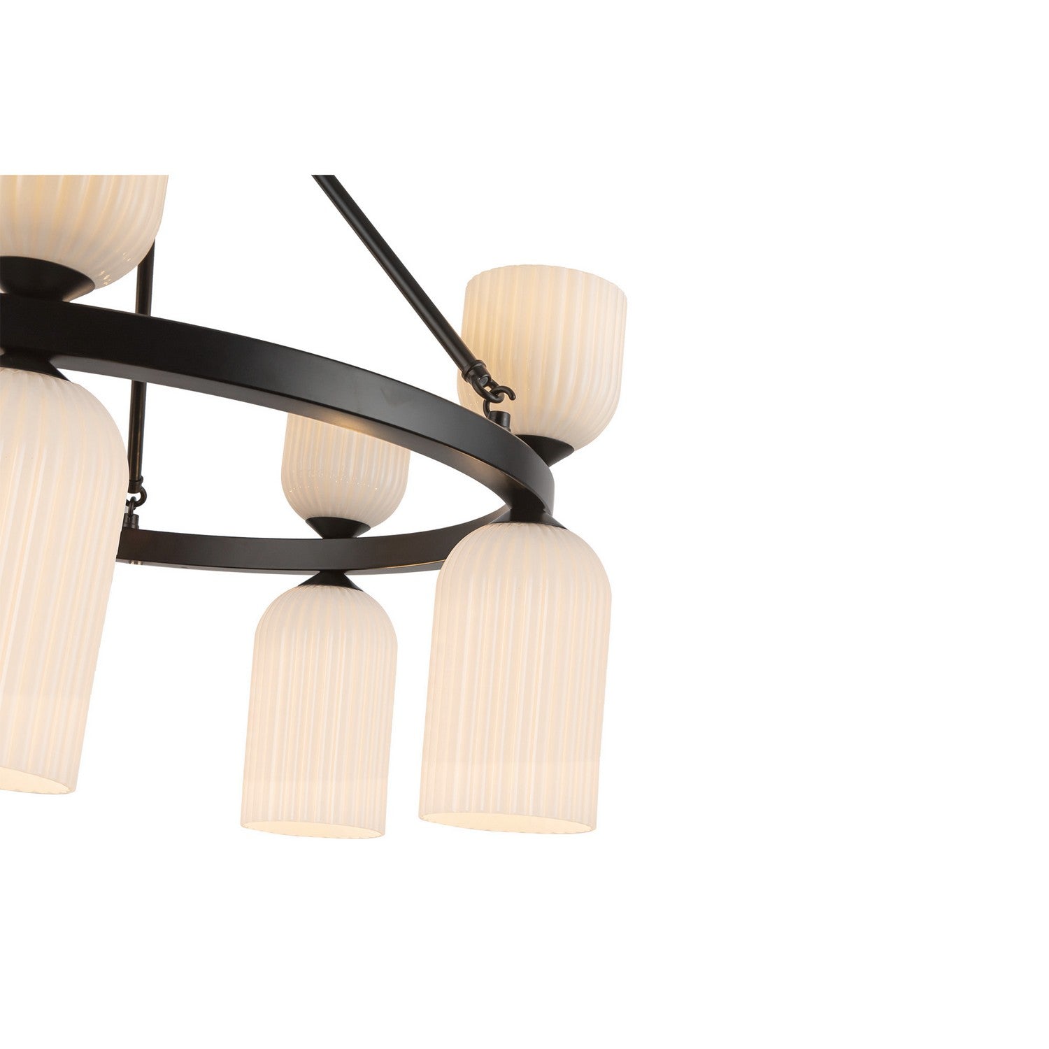 Alora - CH442626MBGR - Ten Light Chandelier - Nelly - Matte Black/Glossy Ribbed Opal Glass