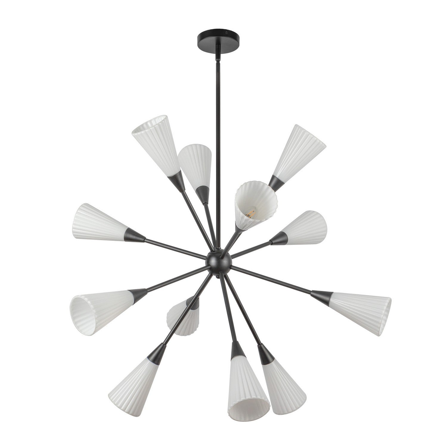 Alora - CH462039MBGR - 12 Light Chandelier - Cosmo - Matte Black/Glossy Ribbed Opal Glass