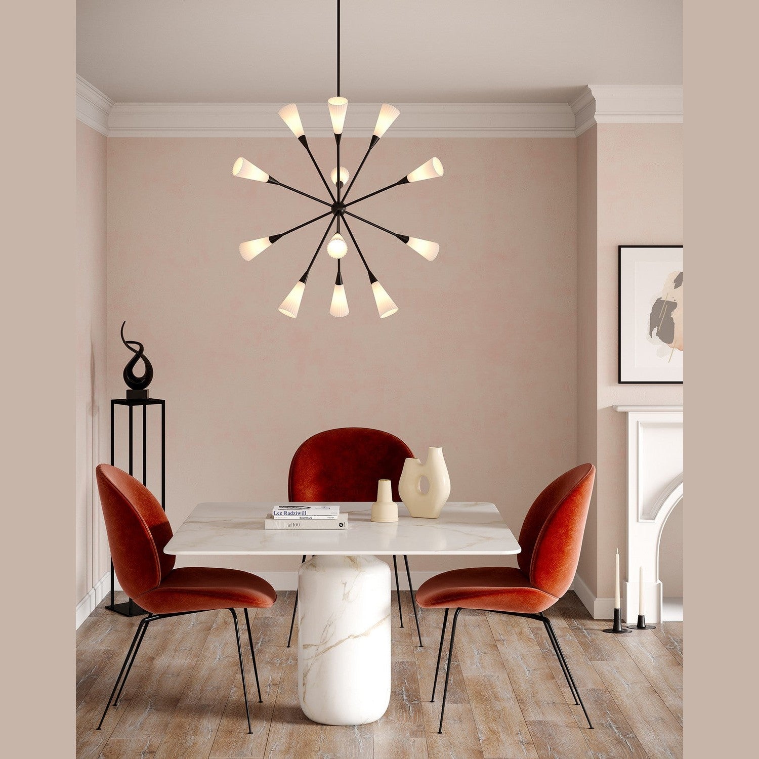 Alora - CH462039MBGR - 12 Light Chandelier - Cosmo - Matte Black/Glossy Ribbed Opal Glass