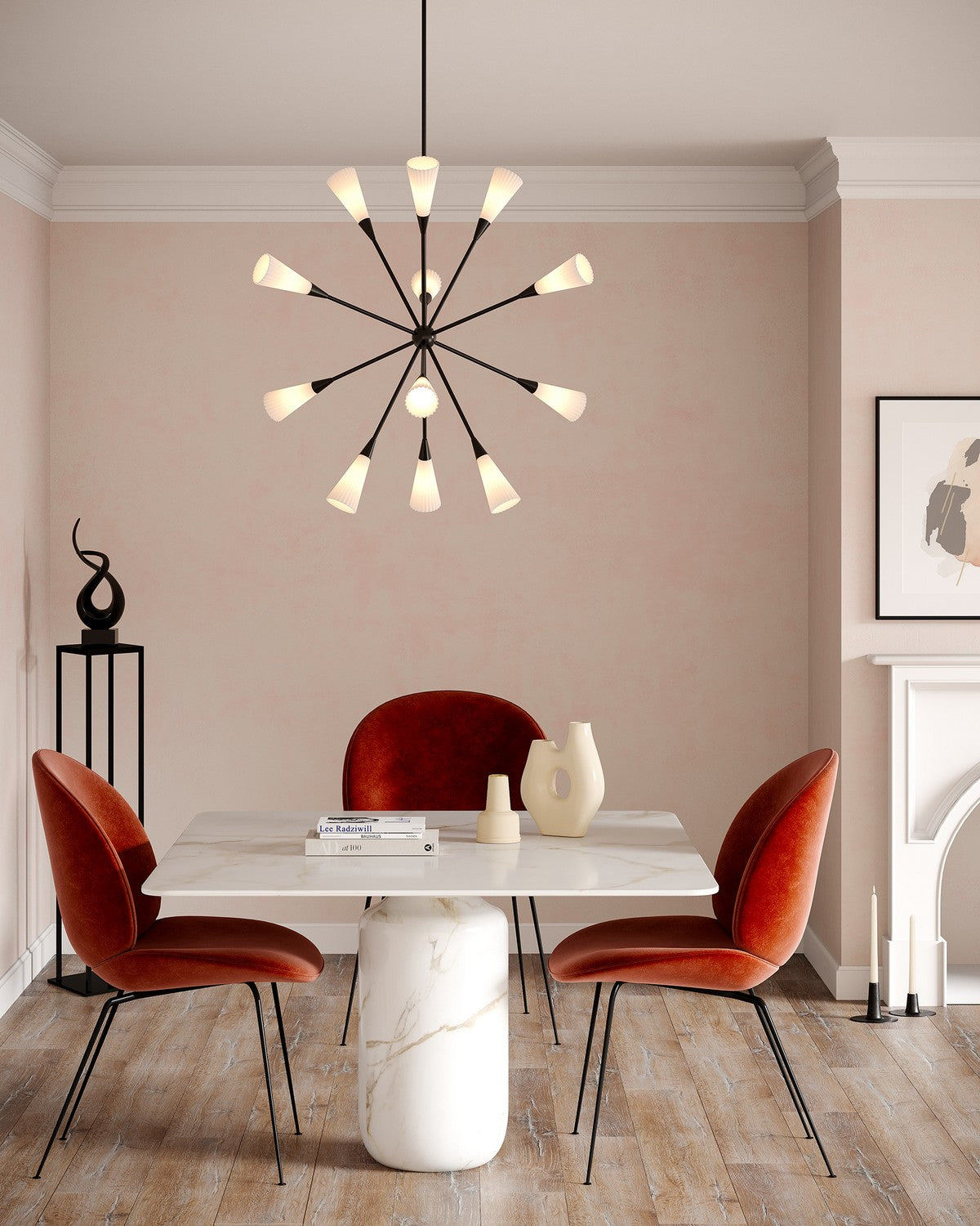 Alora - CH462039MBGR - 12 Light Chandelier - Cosmo - Matte Black/Glossy Ribbed Opal Glass