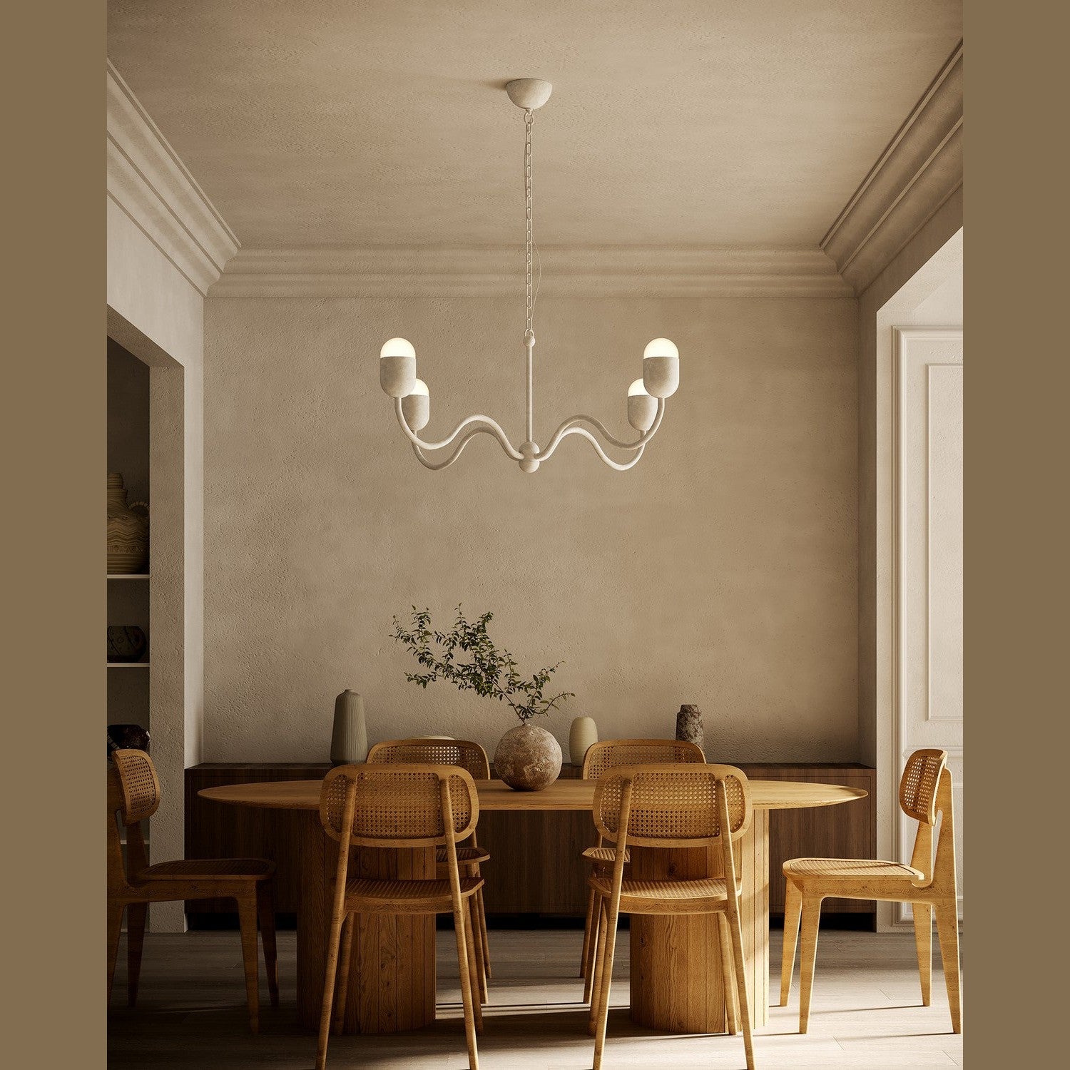 Alora - CH558439AWOP - Four Light Chandelier - Effie - Antique White/Opal Glass