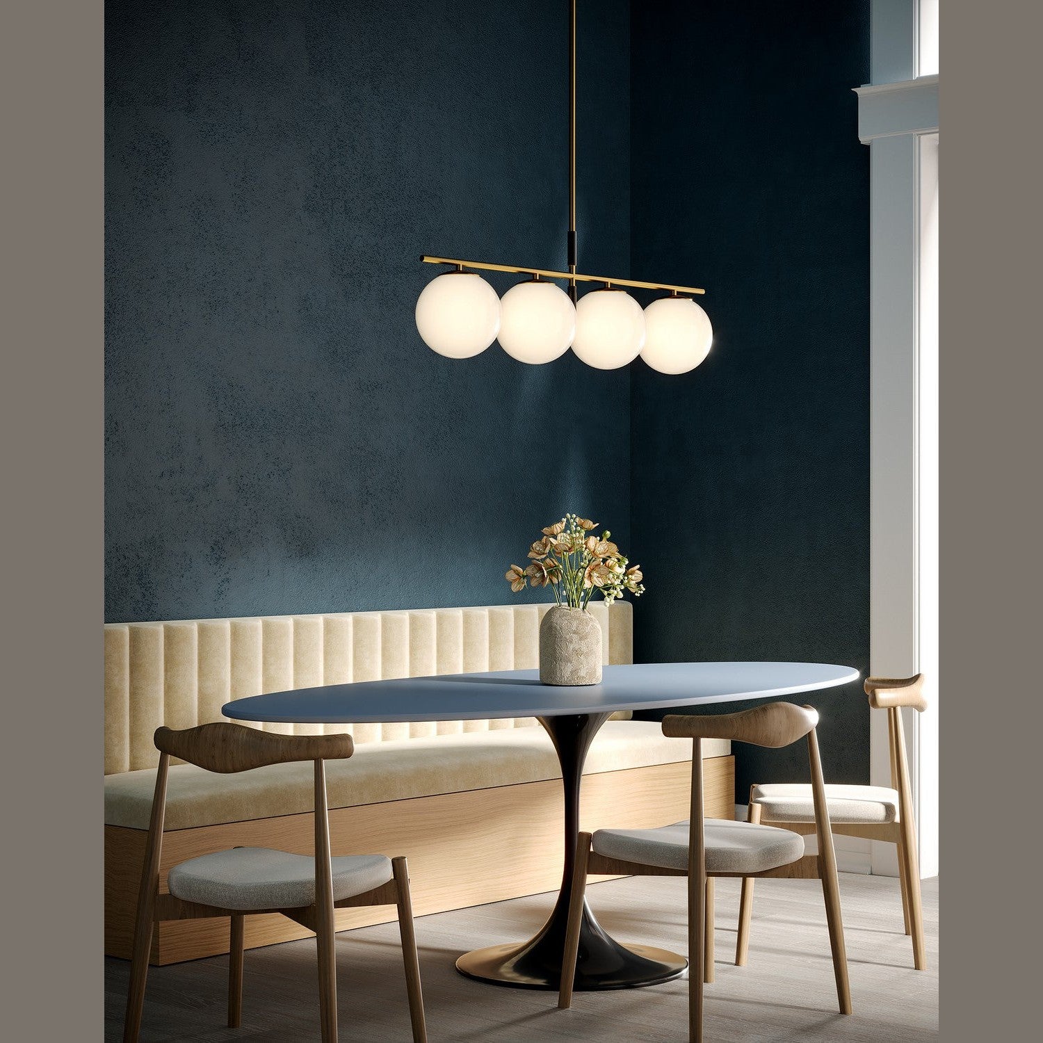 Alora - LP421437BGOP - Four Light Linear Pendant - Zuri - Brushed Gold/Opal Glass