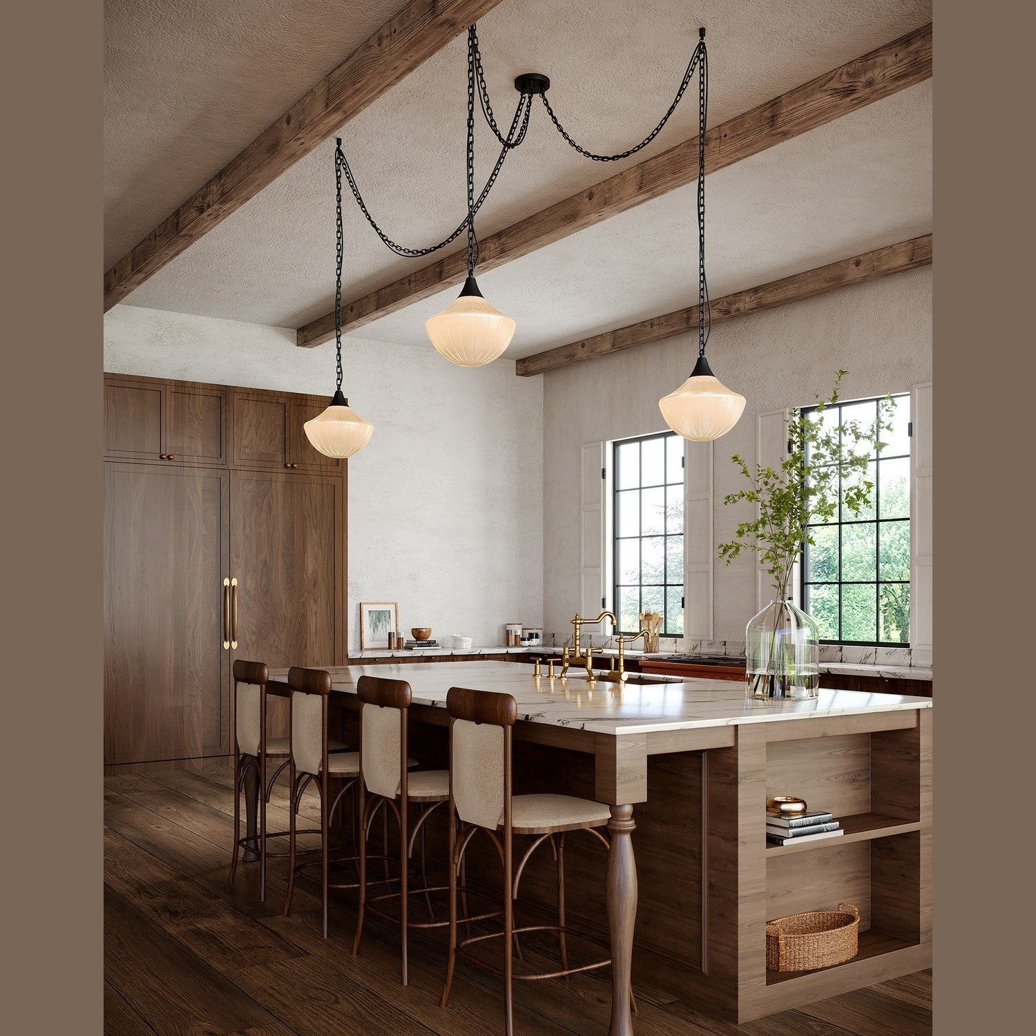 Alora - MP651312MBGR - Three Light Pendant - Farrah - Matte Black/Glossy Ribbed Opal Glass