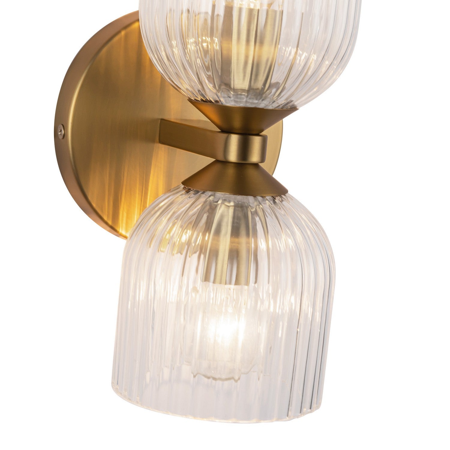 Alora - WV442612BGCR - Two Light Vanity - Nelly - Brushed Gold/Clear Ribbed Glass