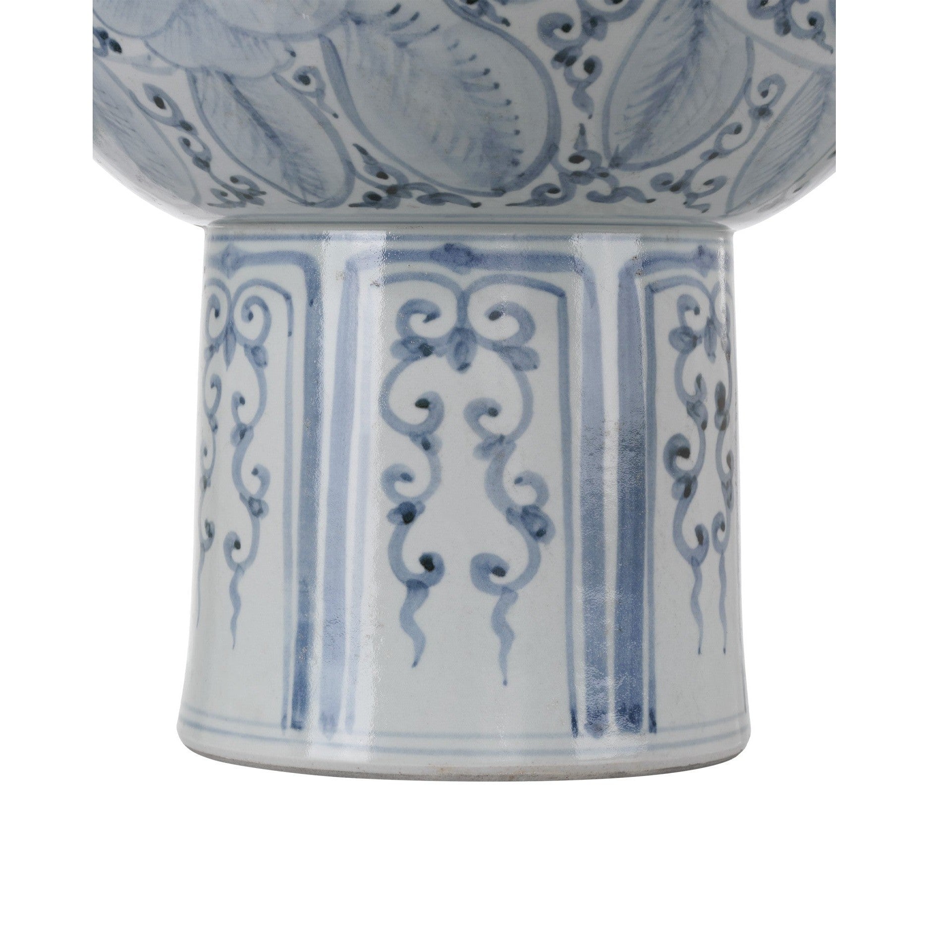 Currey and Company - 1200-1003 - Bowl - Ming Offering Pedestal Bowl - Blue / Off-White