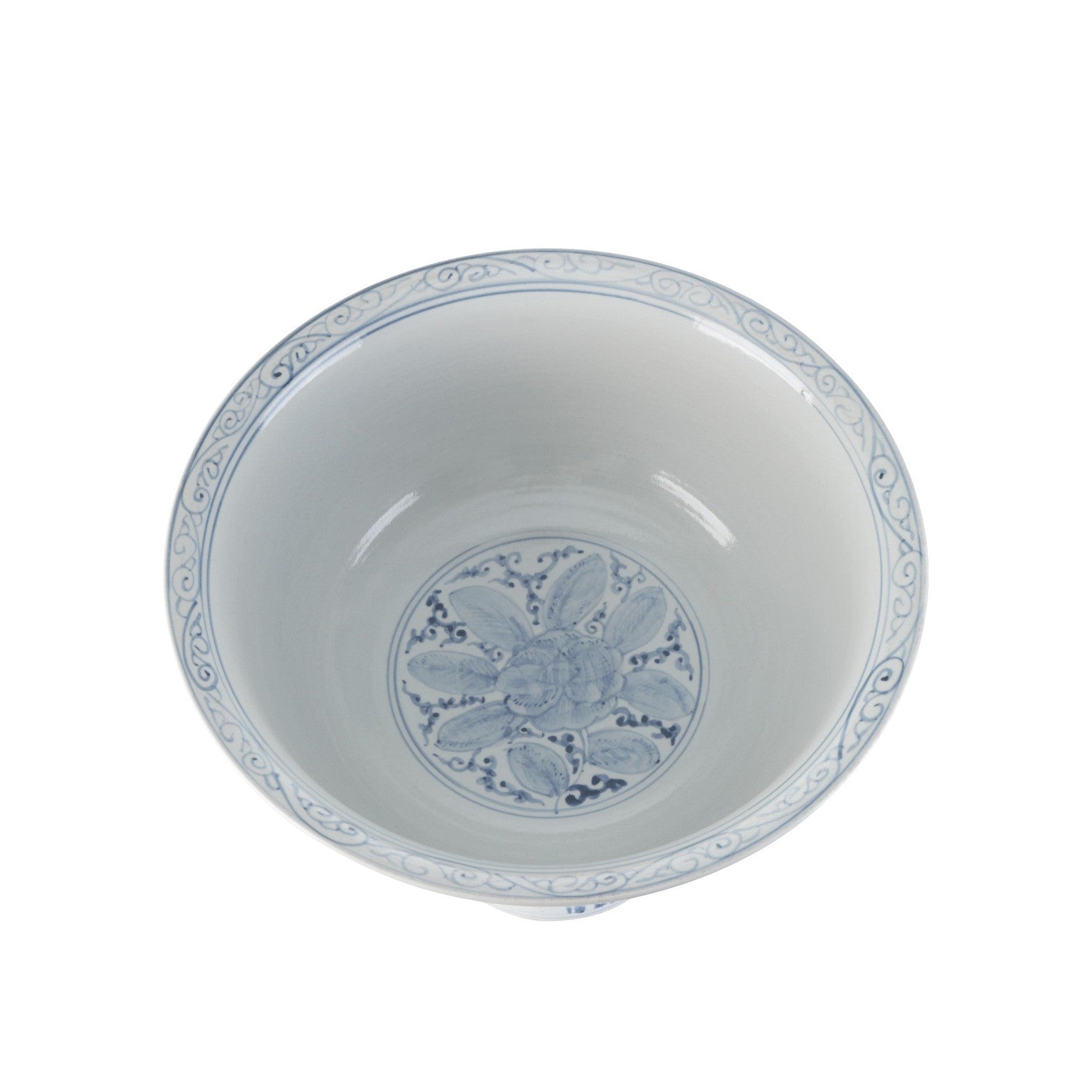 Currey and Company - 1200-1003 - Bowl - Ming Offering Pedestal Bowl - Blue / Off-White