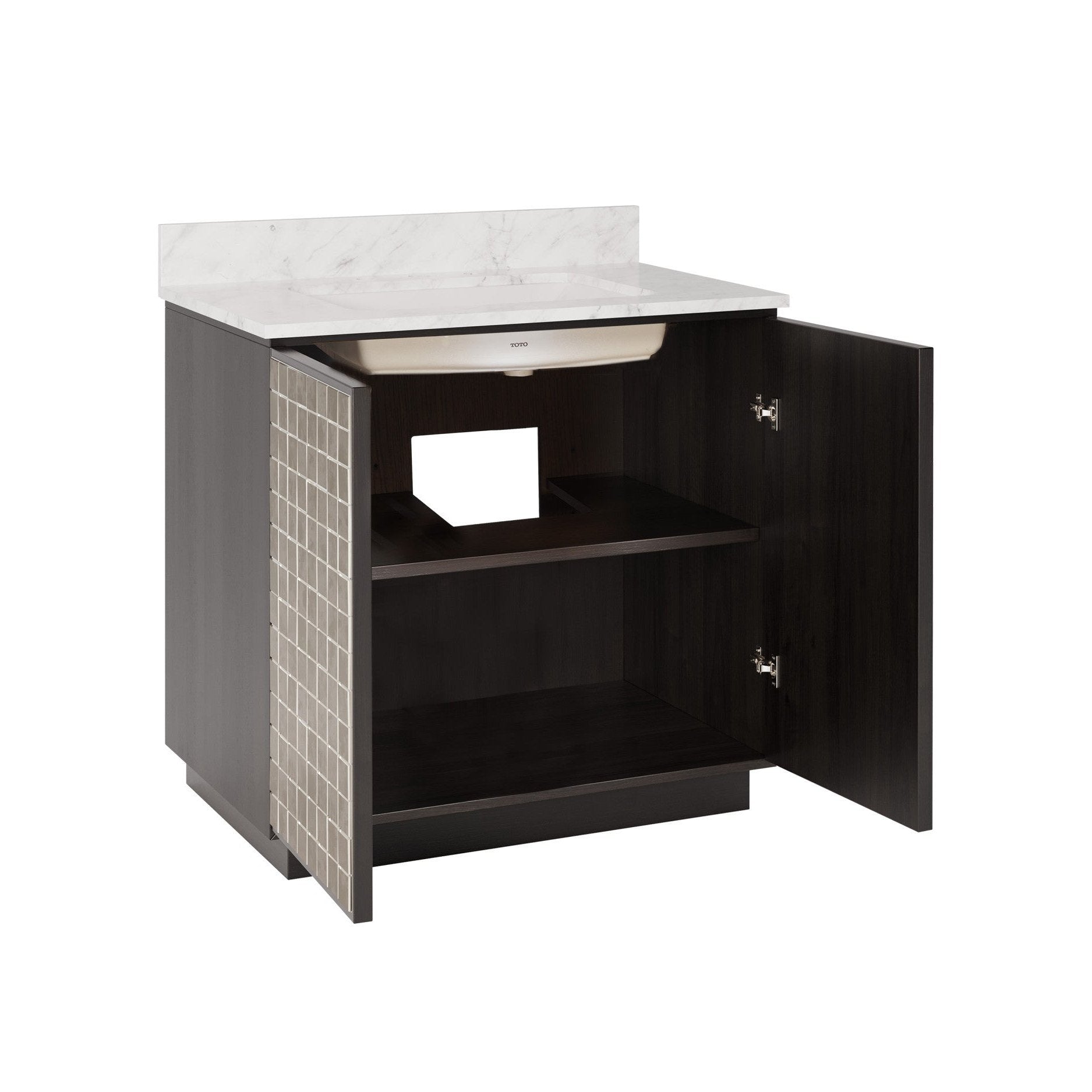 Currey and Company - 3800-0013 - 36" Vanity with Rectangular Undermount Sink - Mosaico - Ebony / Natural / White / Antique Mirror