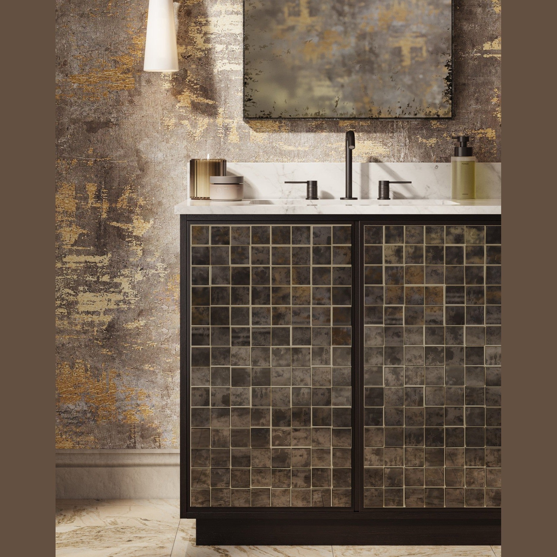 Currey and Company - 3800-0013 - 36" Vanity with Rectangular Undermount Sink - Mosaico - Ebony / Natural / White / Antique Mirror