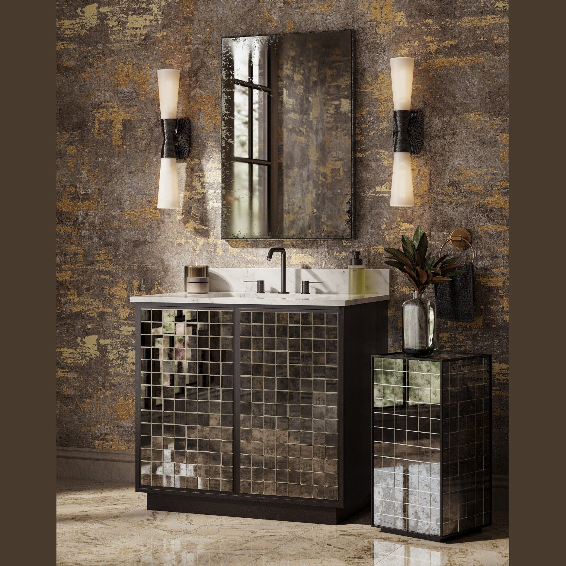 Currey and Company - 3800-0013 - 36" Vanity with Rectangular Undermount Sink - Mosaico - Ebony / Natural / White / Antique Mirror