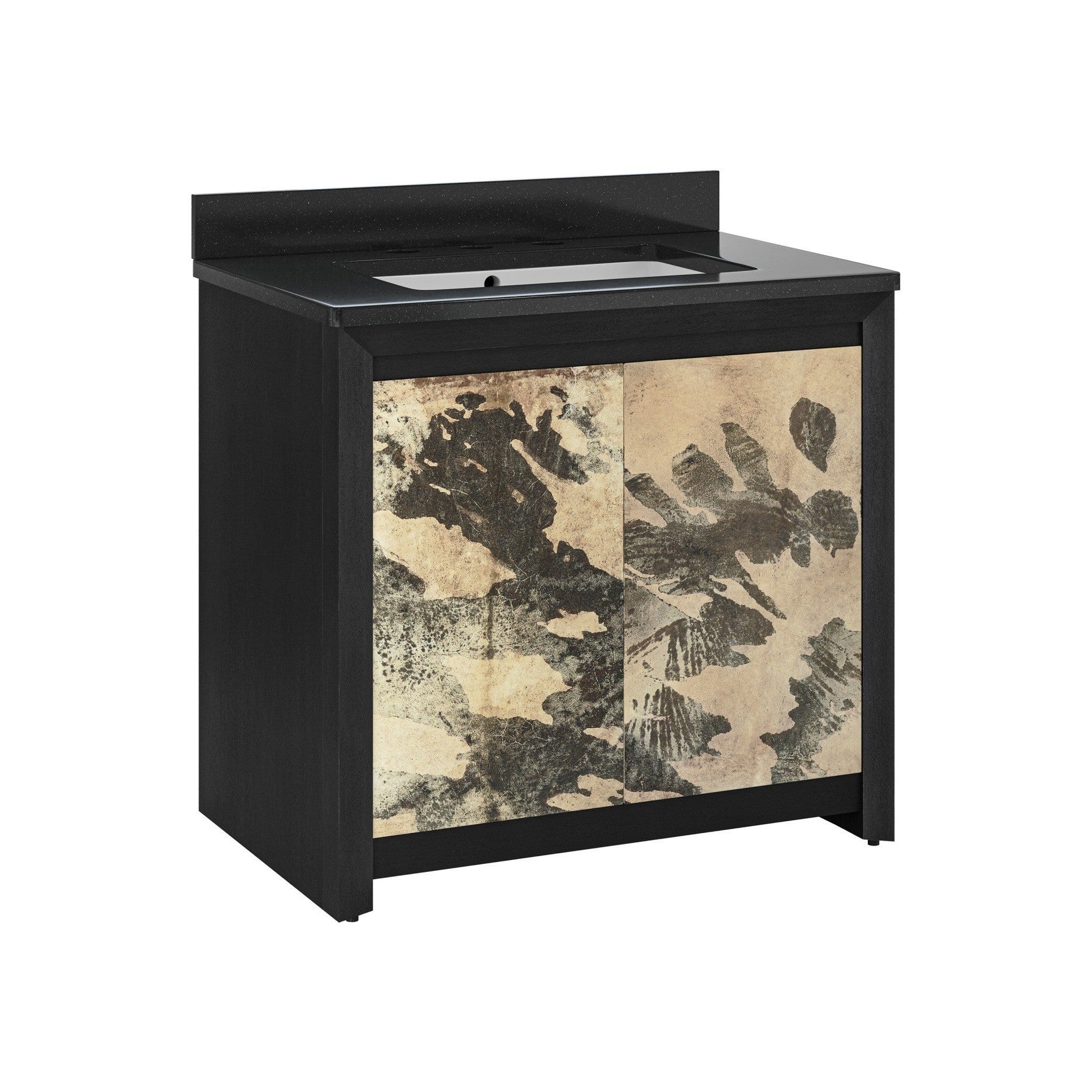 Currey and Company - 3800-0014 - 36" Vanity with Rectangular Undermount Sink - Karlson - Stained Vellum / Caviar Black & Faux Bone / Black / White