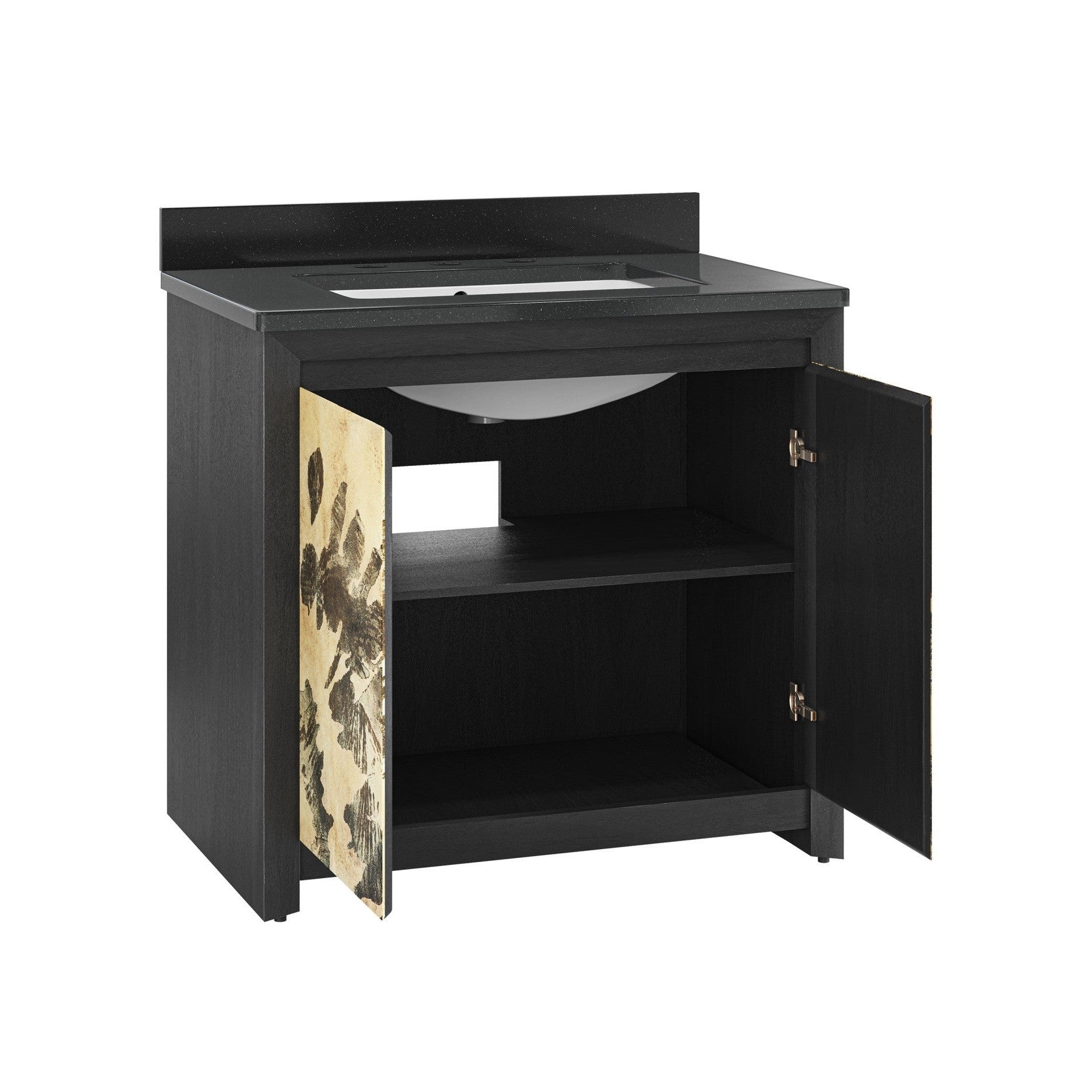Currey and Company - 3800-0014 - 36" Vanity with Rectangular Undermount Sink - Karlson - Stained Vellum / Caviar Black & Faux Bone / Black / White