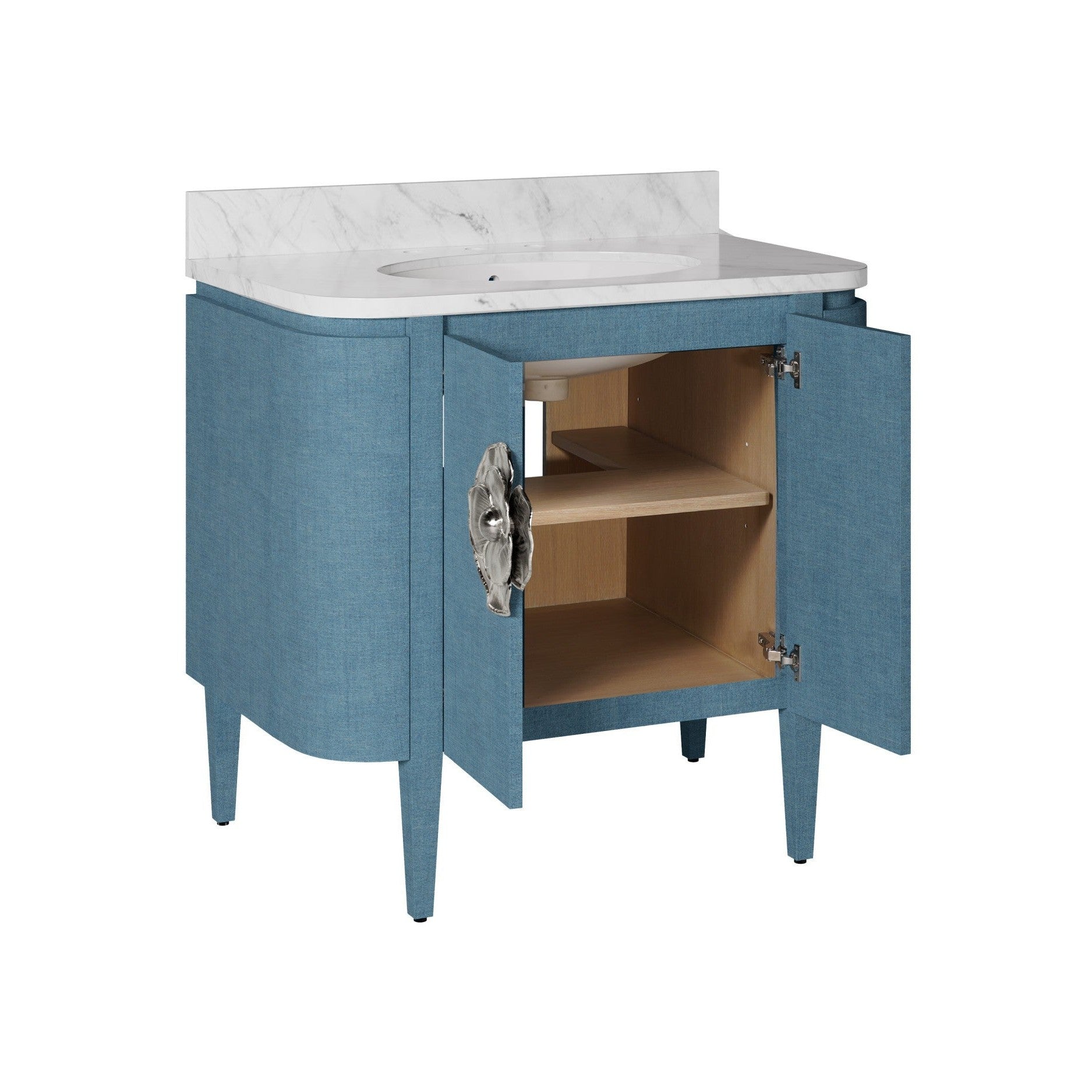 Currey and Company - 3800-0015 - 36" Vanity with Oval Undermount Sink - Briallen - Laquered Blue Linen / Natural / White / Polished Nickel